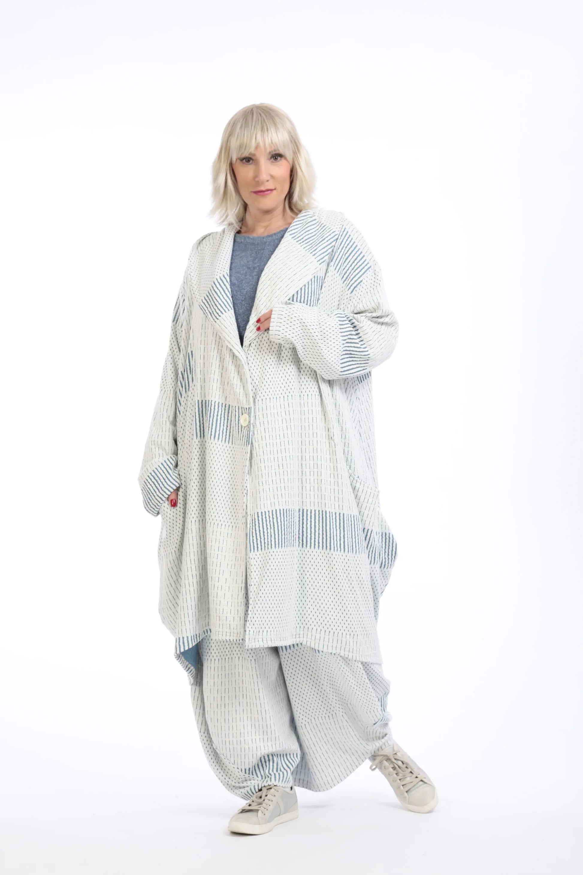  Ballonmantel von AKH Fashion aus Viskose, 1191.02494, Ecru-Blau, Streifen, Schick, Modern