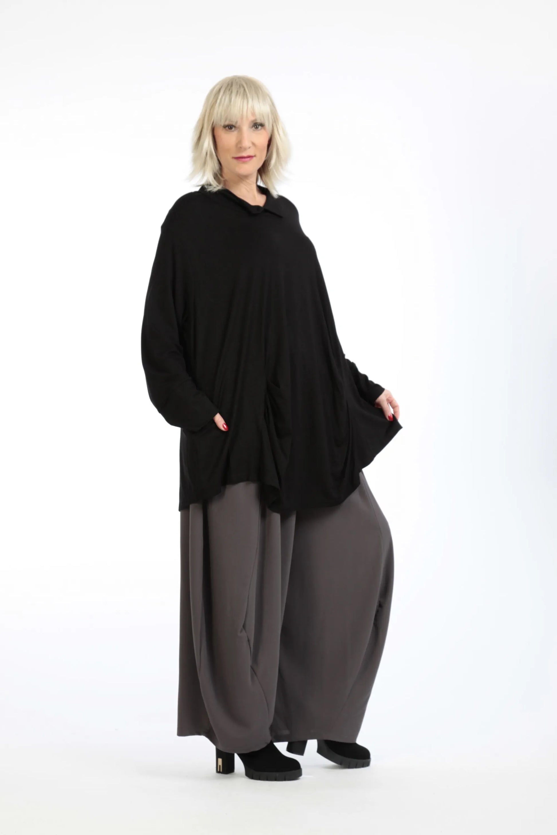  A-Form Shirt von AKH Fashion aus Viskose, 1195.02141, Schwarz, Unifarben, Schick, Modern