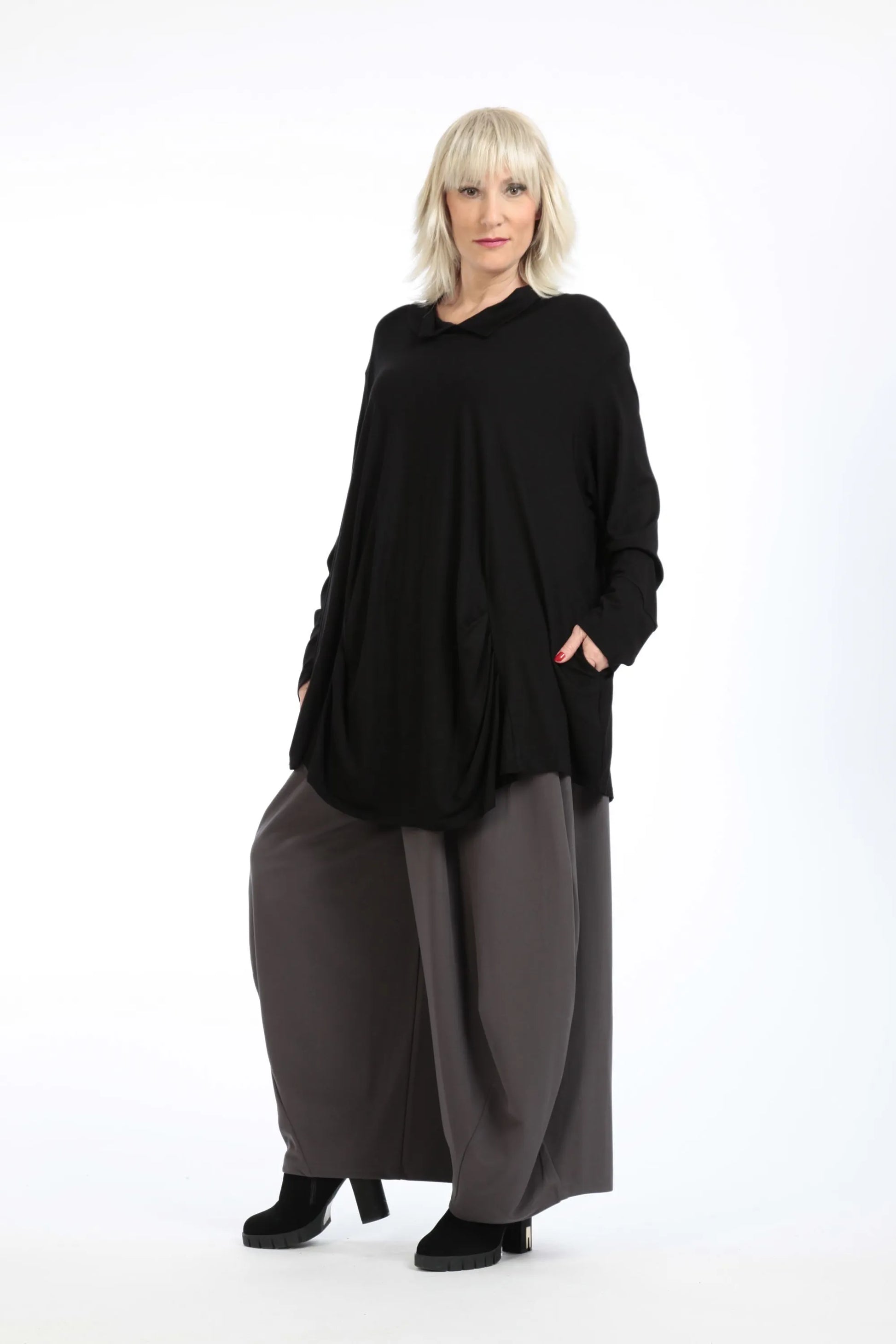  A-Form Shirt von AKH Fashion aus Viskose, 1195.02141, Schwarz, Unifarben, Schick, Modern