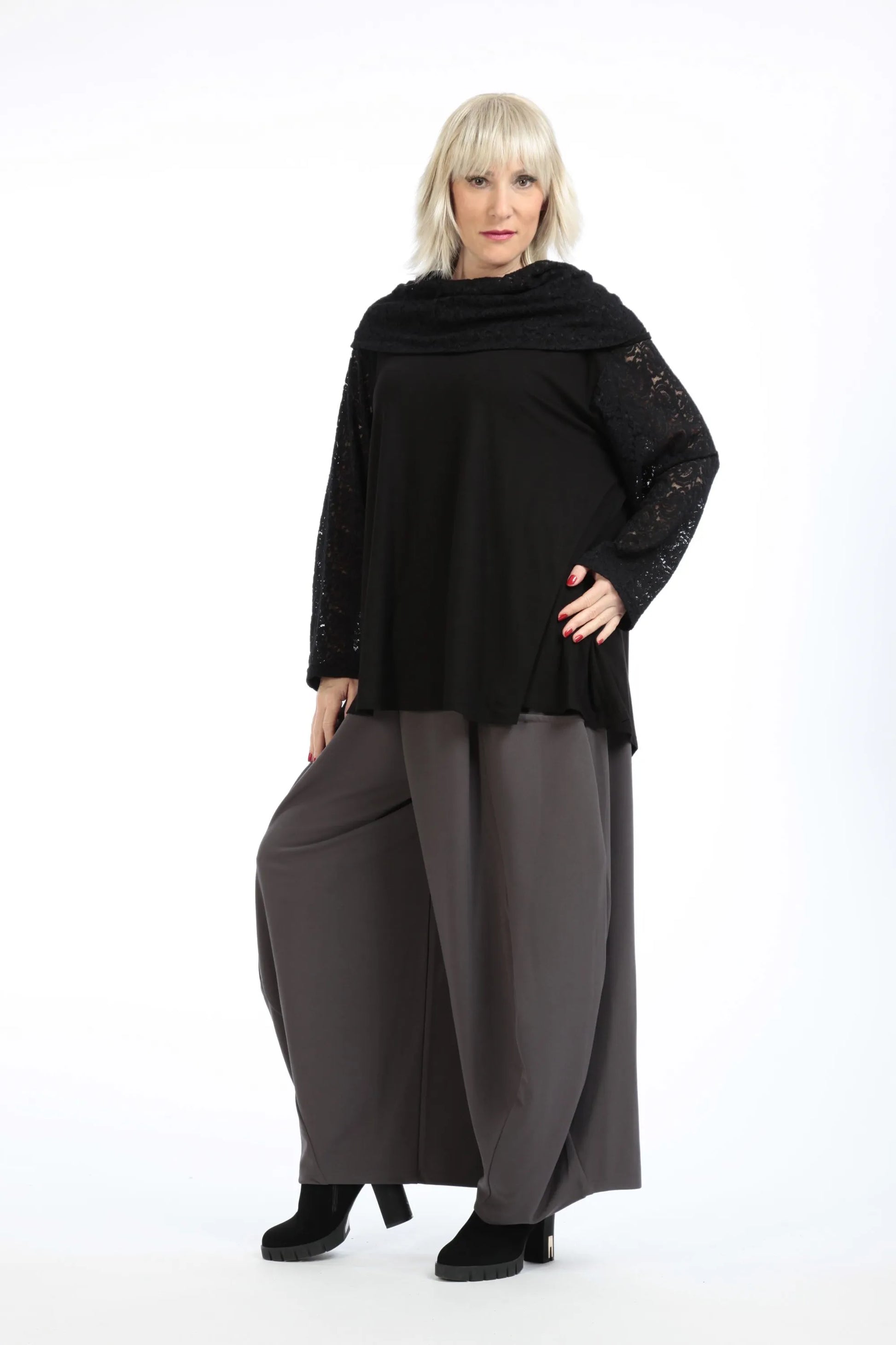  A-Form Shirt von AKH Fashion aus Viskose, 1195.09105, Schwarz, Unifarben, Schick, Modern