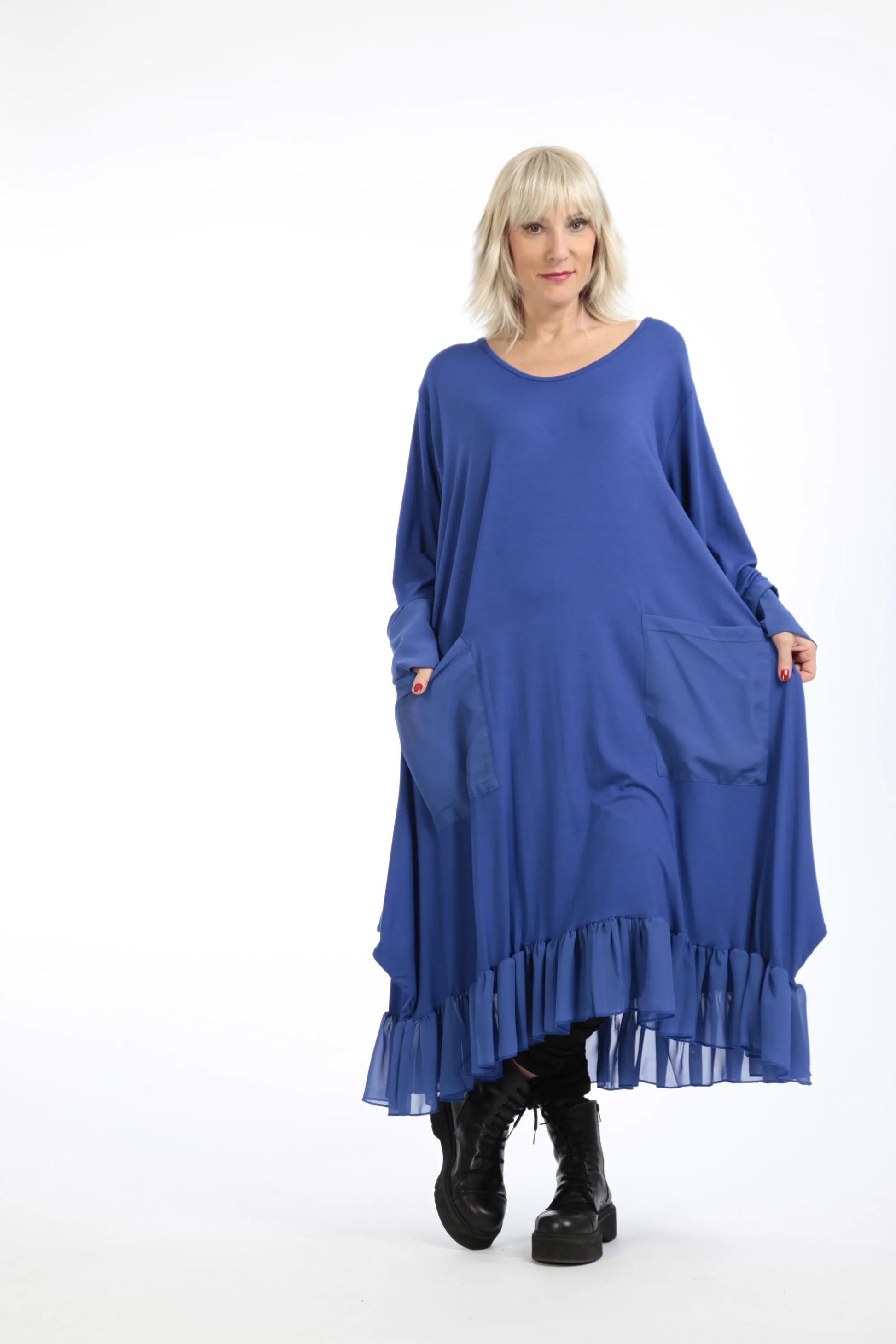  A-Form Kleid in sanftem Blau mit Chiffon-Detail für lässigen Lagenlook in Plus Size