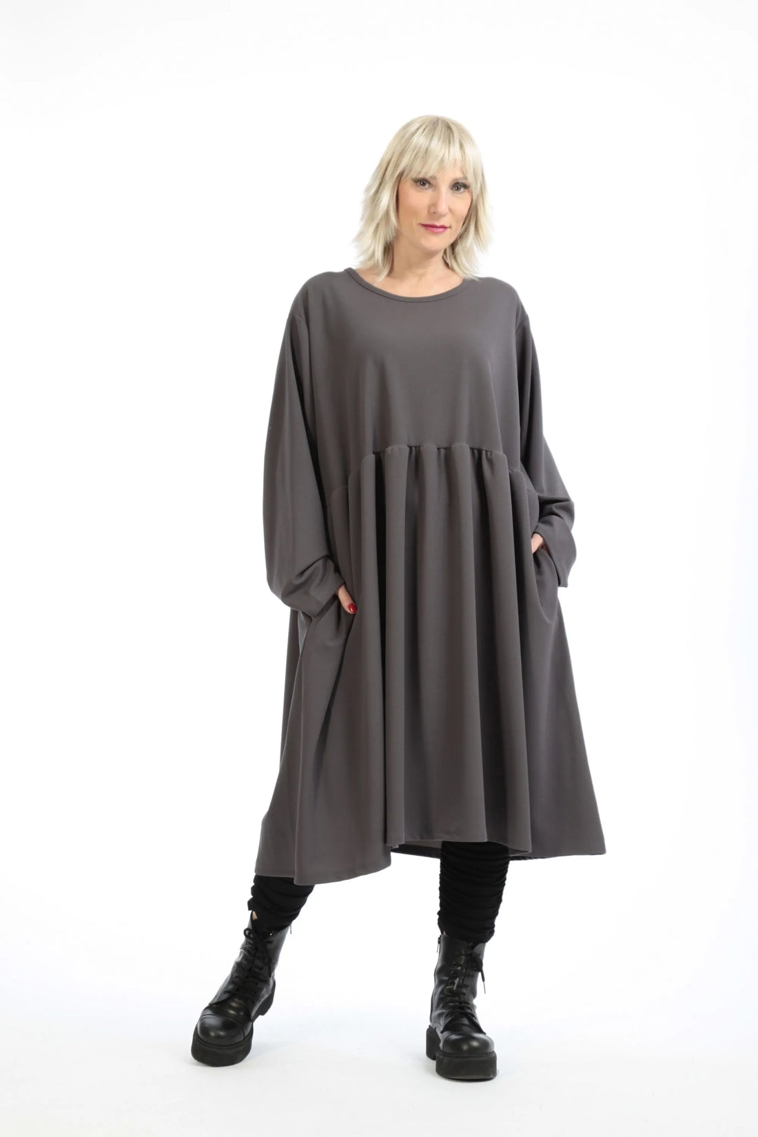  A-Form Kleid von AKH Fashion aus Materialmix, 1202.06742, Grau, Unifarben, Schick, Modern