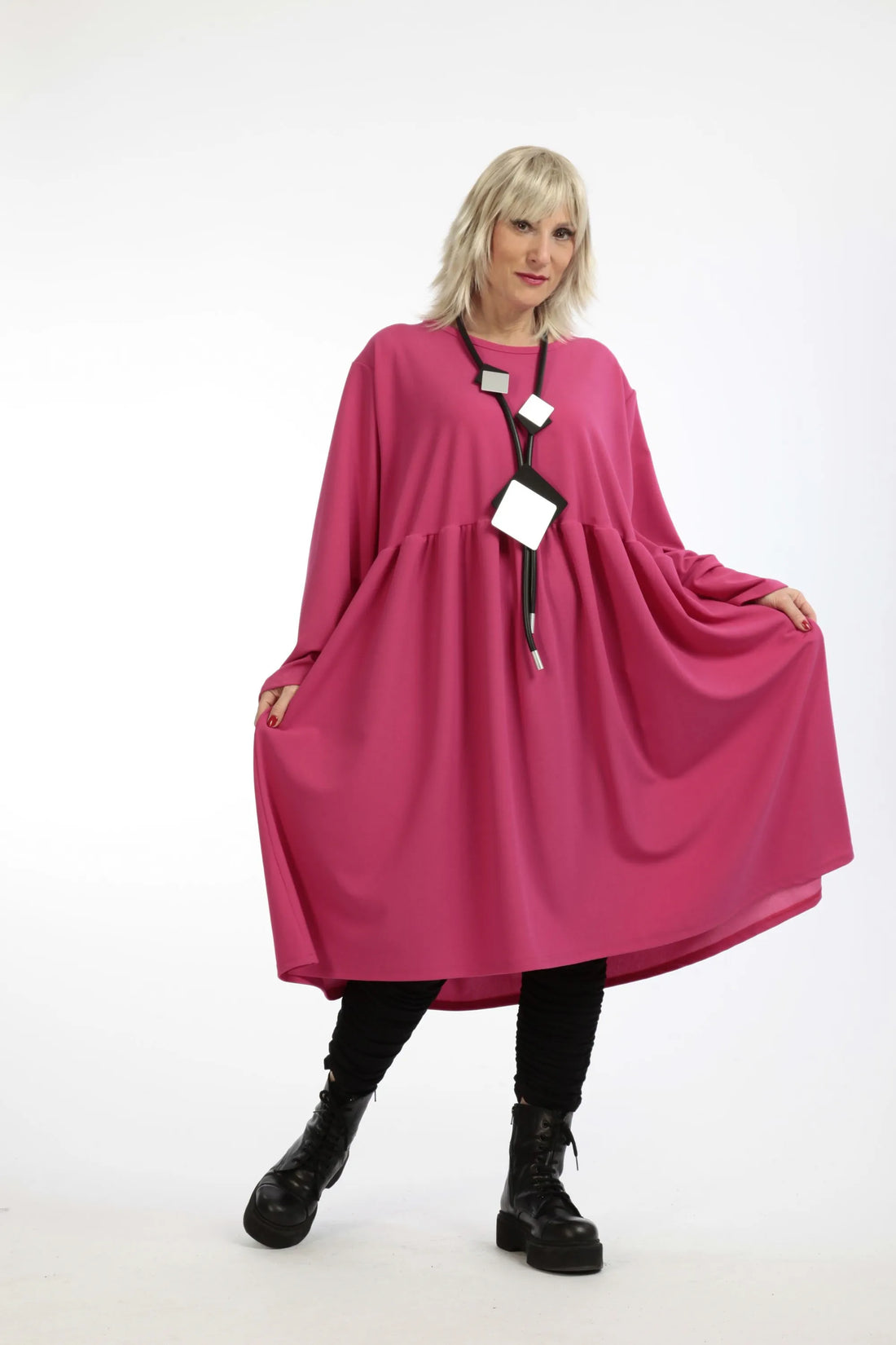  A-Form Kleid von AKH Fashion aus Materialmix, 1202.06742, Fuchsia, Unifarben, Ausgefallen