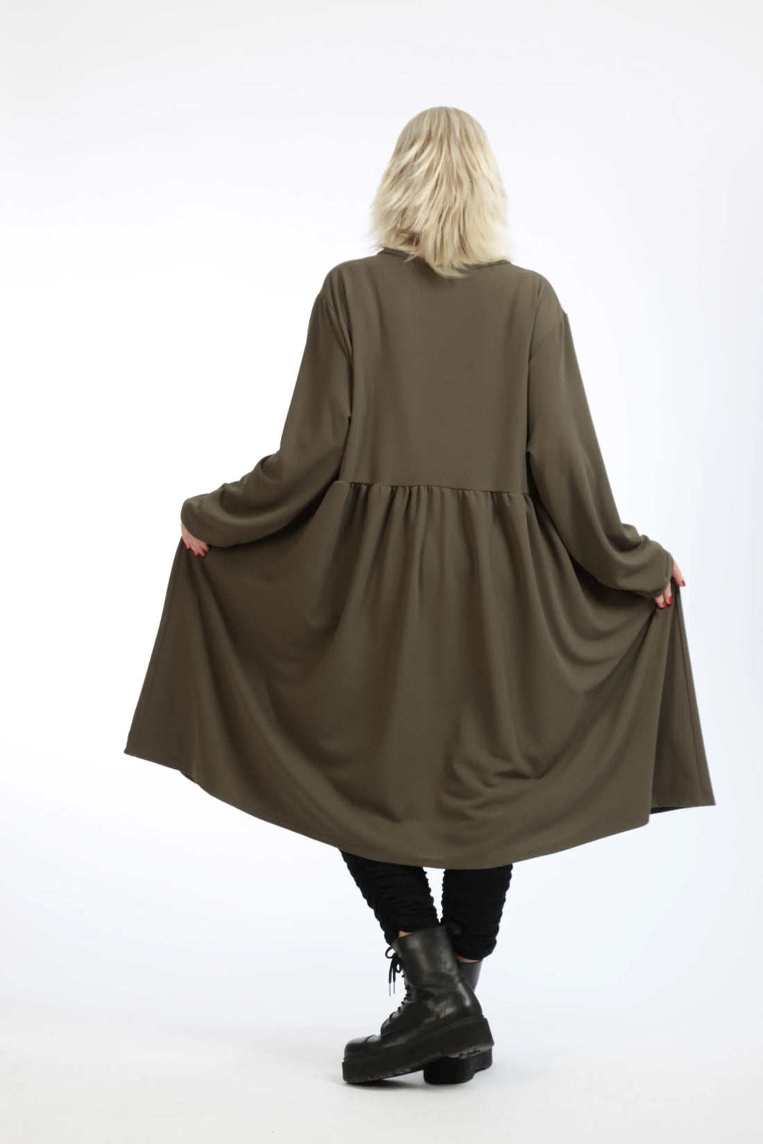  A-Form Kleid von AKH Fashion aus Materialmix, 1202.06742, Olive, Unifarben, Ausgefallen