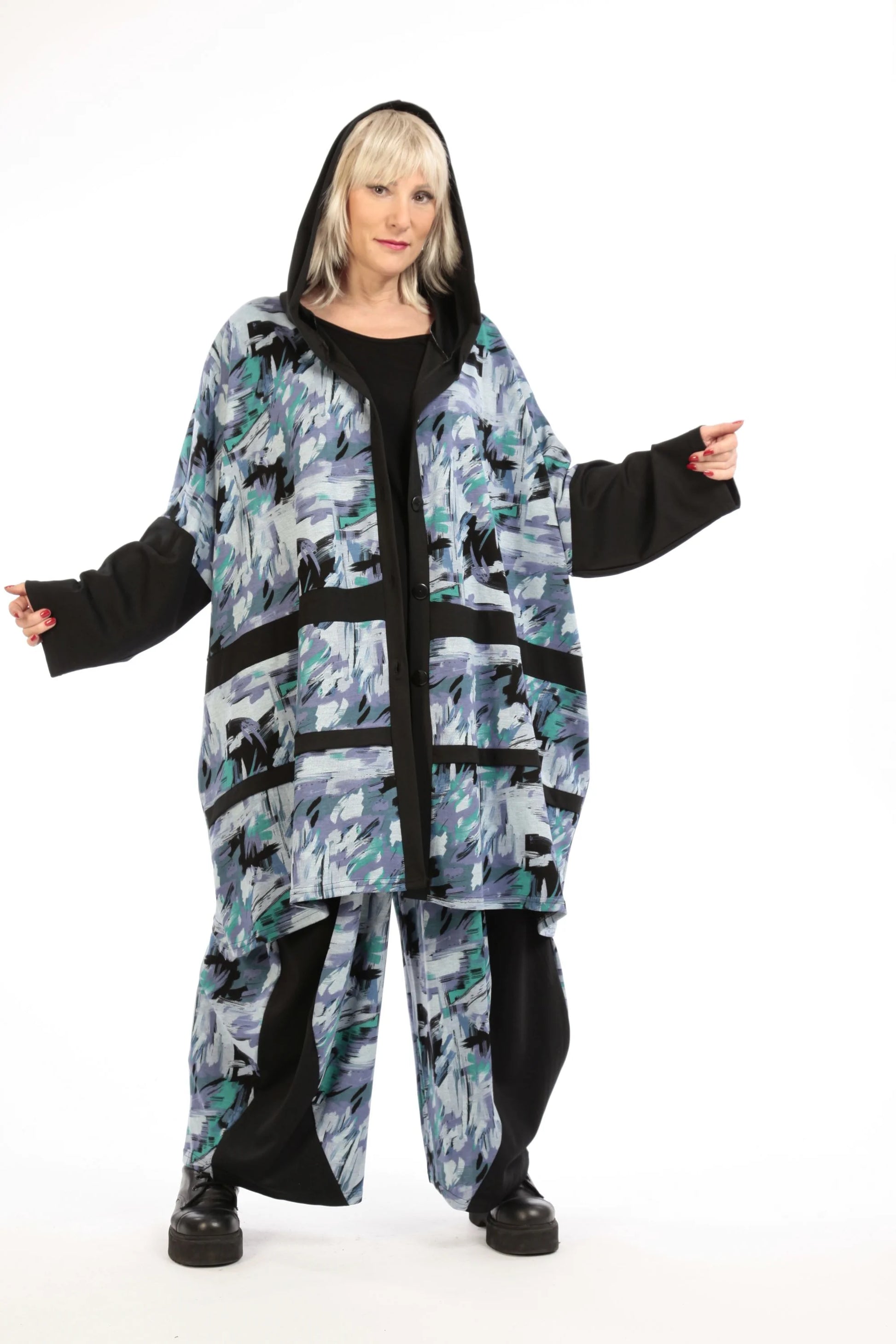  Jacke von AKH Fashion aus Viskose in gerader Form, 1211.06857, Petrol, Grafik, Ausgefallen