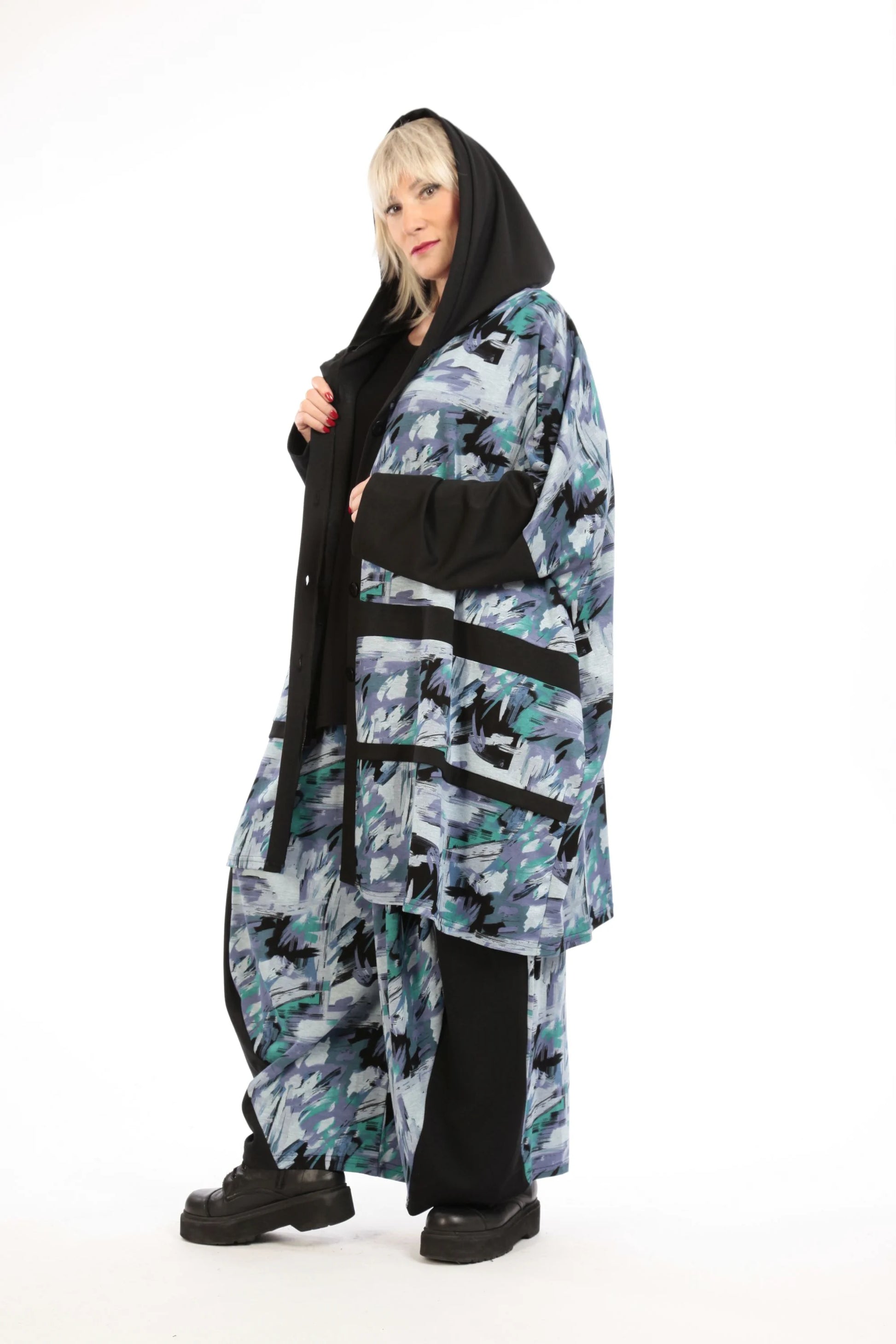  Jacke von AKH Fashion aus Viskose in gerader Form, 1211.06857, Petrol, Grafik, Ausgefallen