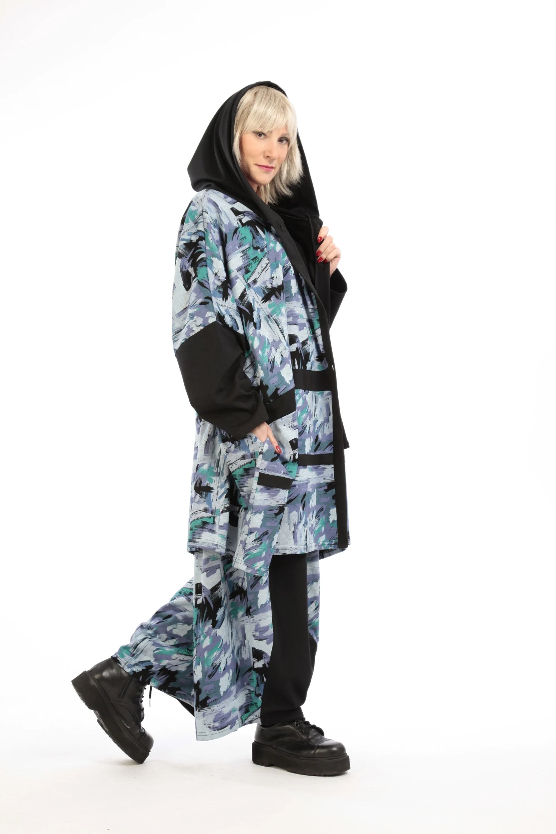  Jacke von AKH Fashion aus Viskose in gerader Form, 1211.06857, Petrol, Grafik, Ausgefallen