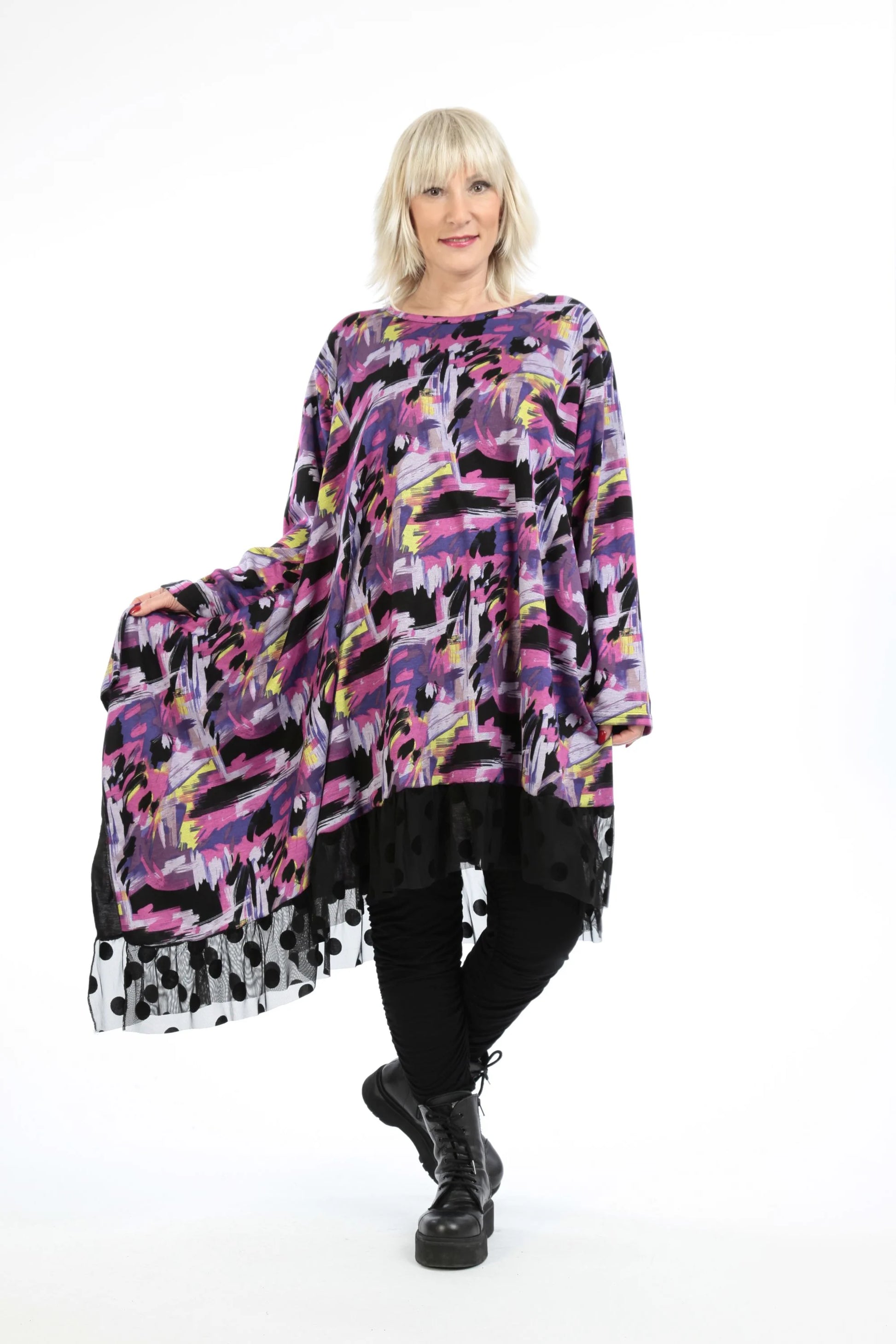  Kleid von AKH Fashion aus Viskose in asymmetrischer Form, 1211.06875, Fuchsia, Ausgefallen