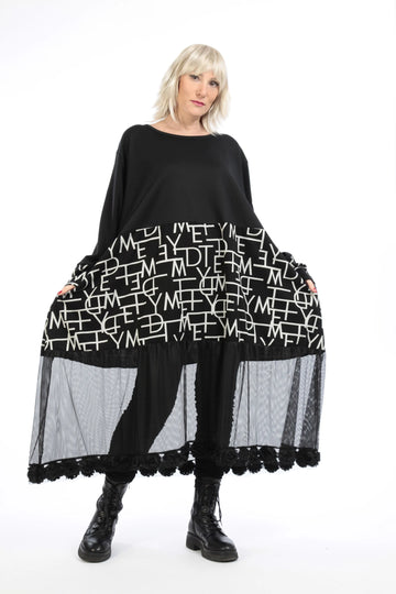  Ballonkleid von AKH Fashion aus Viskose, 1213.06712, Schwarz-Grau, Buchstaben, Ausgefallen