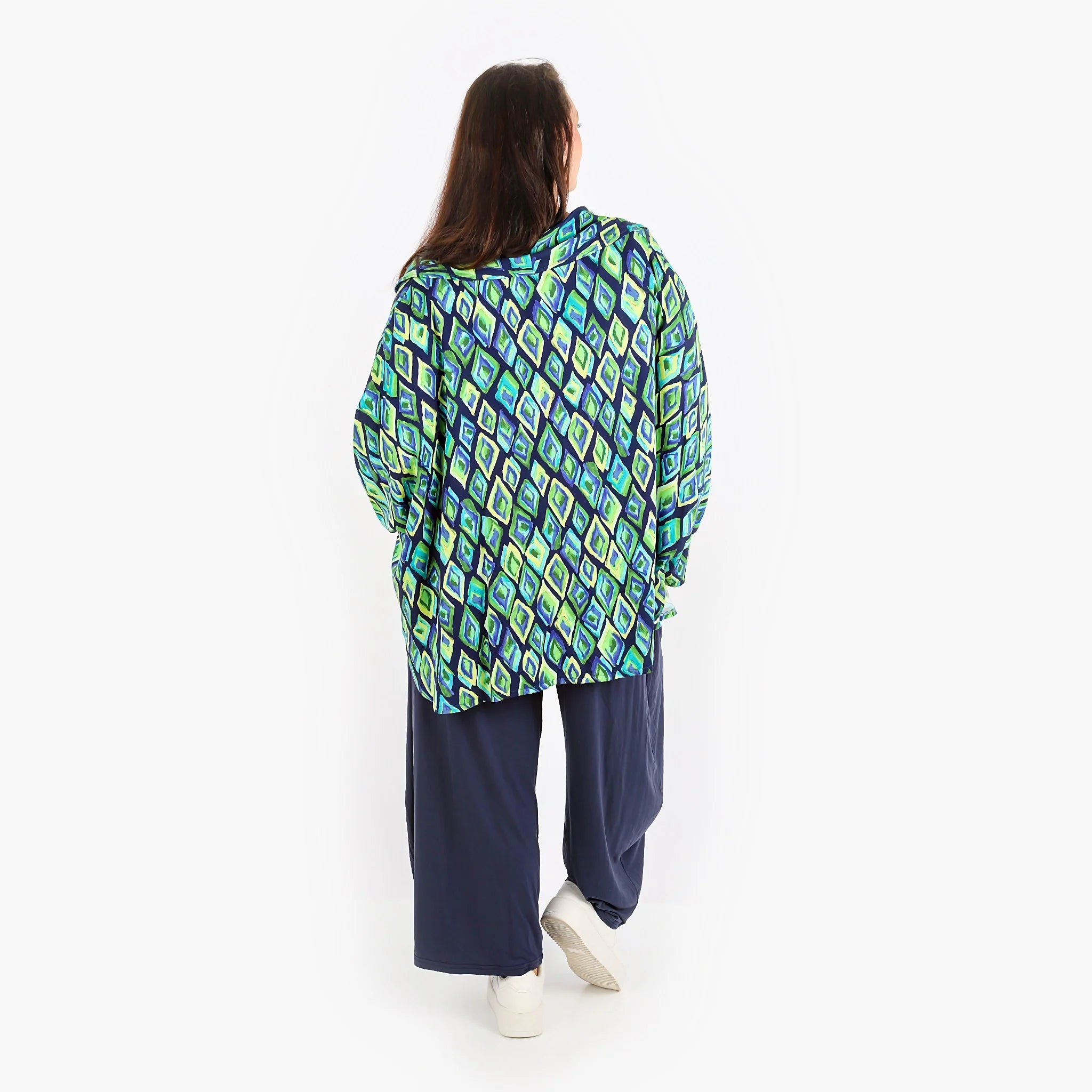  AKH Fashion Jacke in gerundeter Form, aus Viskose, 1309.00140, Marine-Grün-Gelb, Farbmix