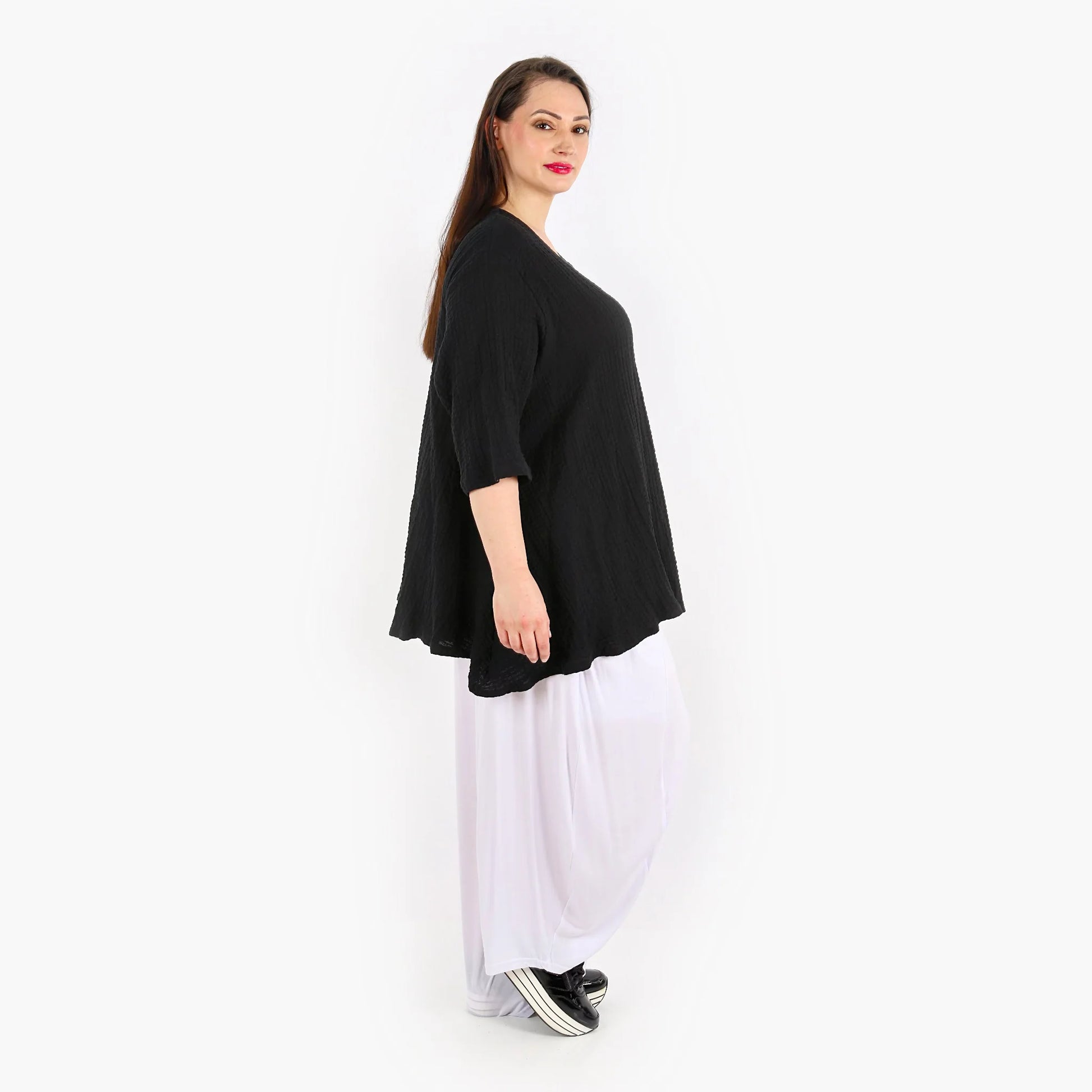  A-Form Bigshirt von AKH Fashion aus Baumwolle, 1310.00593, Schwarz, Unifarben, Ausgefallen