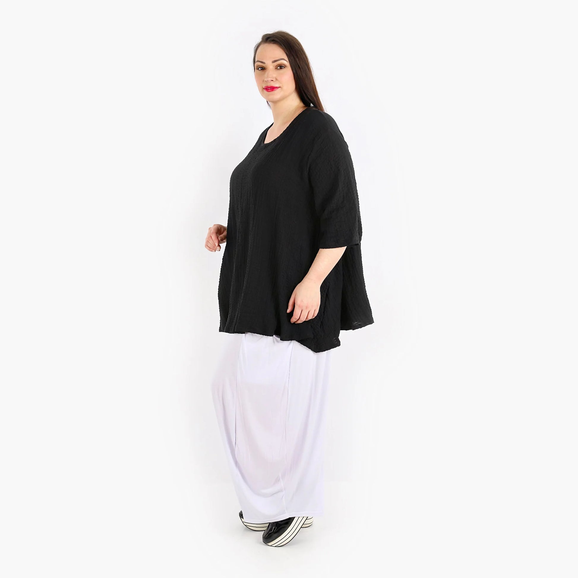  A-Form Bigshirt von AKH Fashion aus Baumwolle, 1310.00593, Schwarz, Unifarben, Ausgefallen