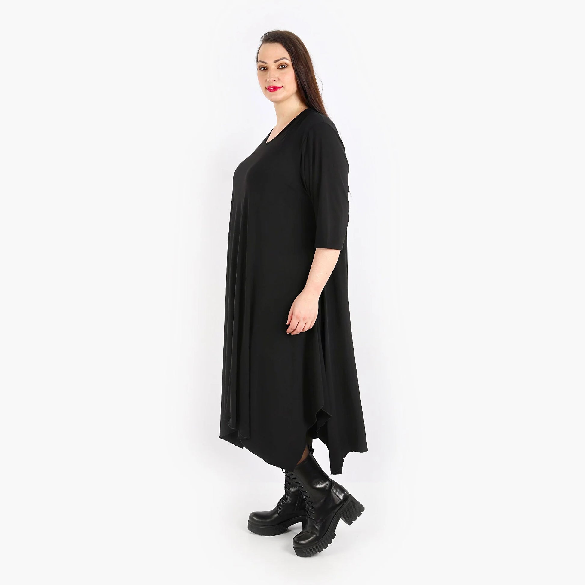  A-Form Kleid von AKH Fashion aus Materialmix, 1313.5927A, Schwarz, Unifarben, Ausgefallen