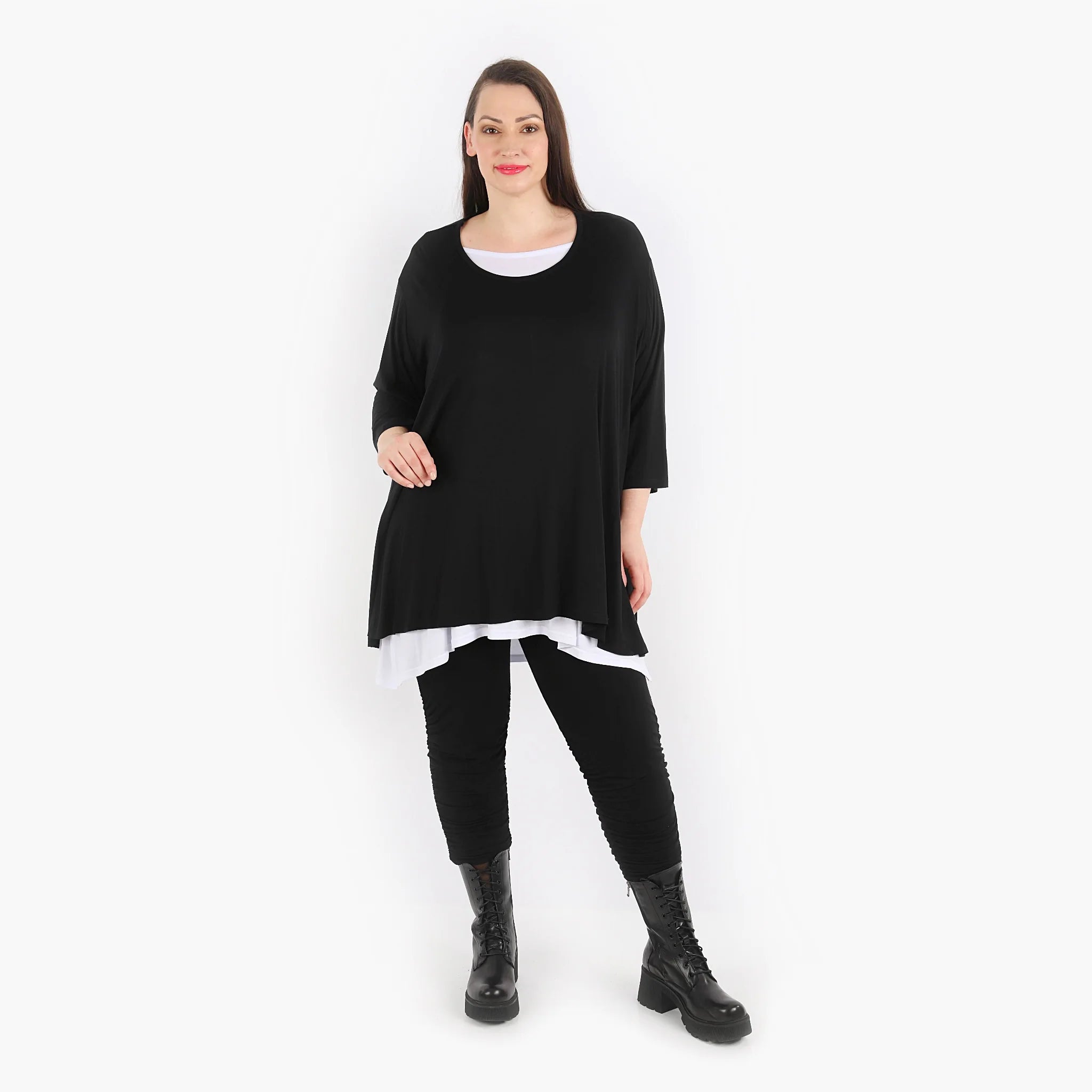  A-Form Shirt aus stretchy Viskose mit Rundhalsausschnitt für lässigen Oversize-Look Plus Size