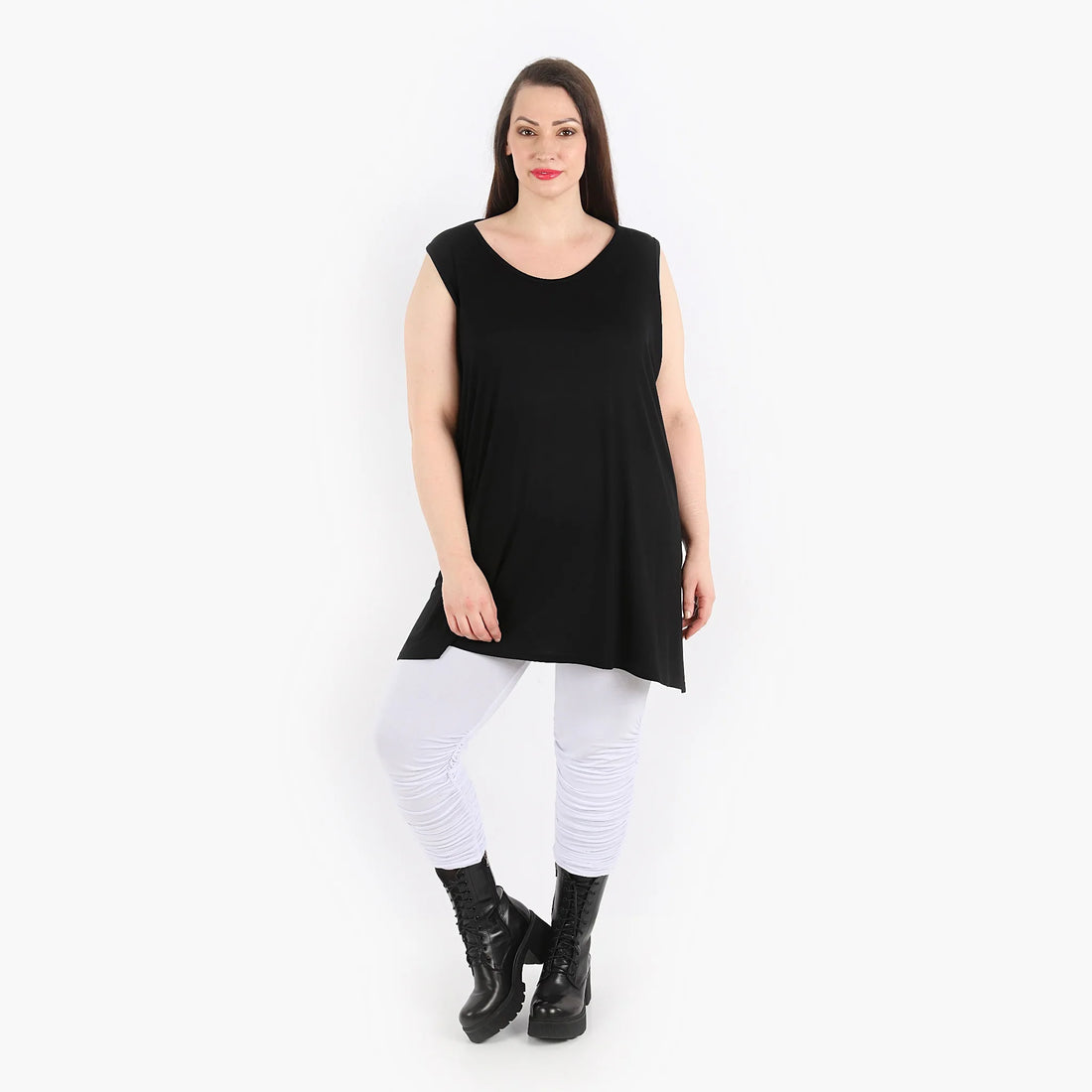  Top von AKH Fashion aus Viskose in gerader Form, 1312.06675, Schwarz, Unifarben, Schick