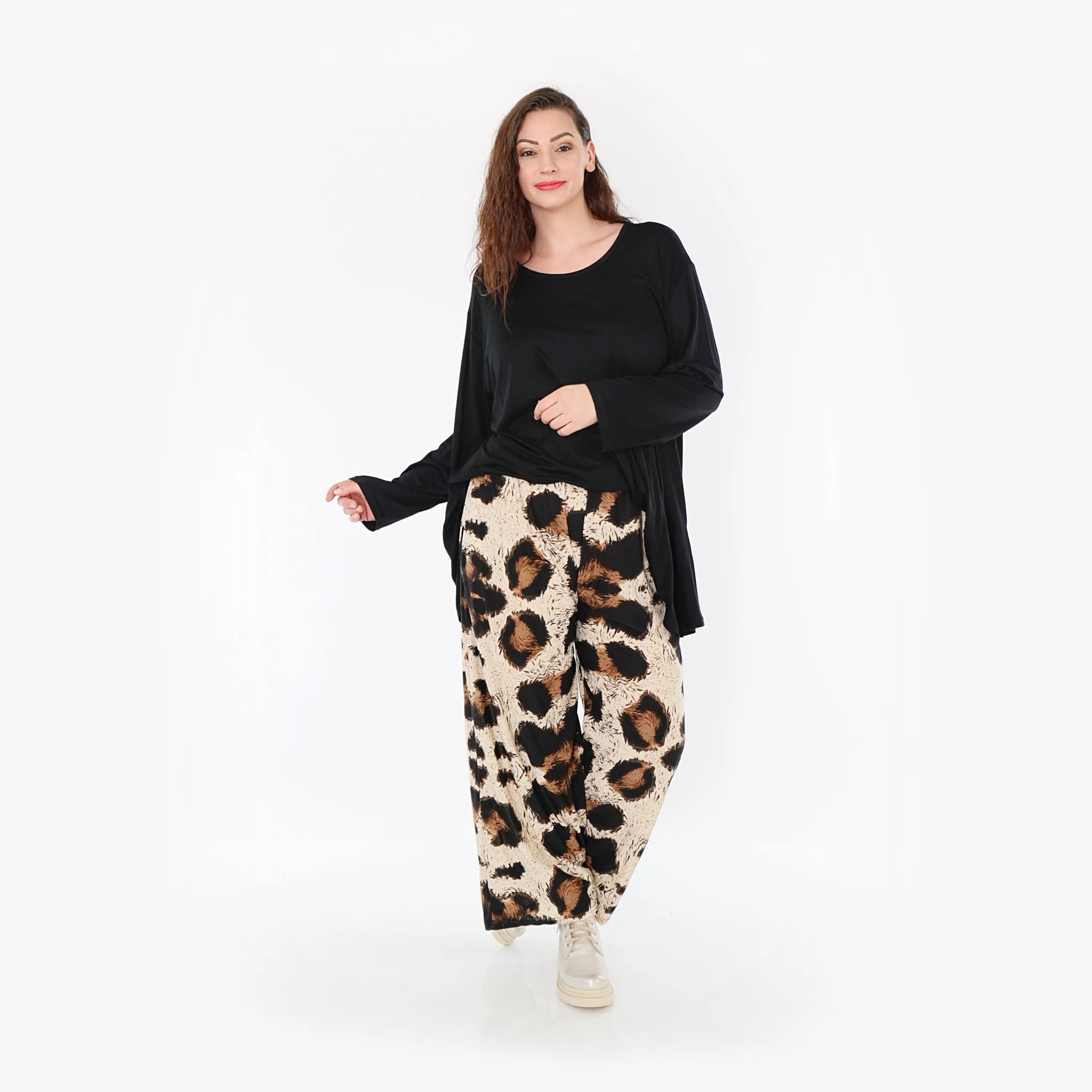  AKH Fashion Hose in gerader Form, aus Viskose, 1369.02024, Beige-Schwarz-Braun, Leopard