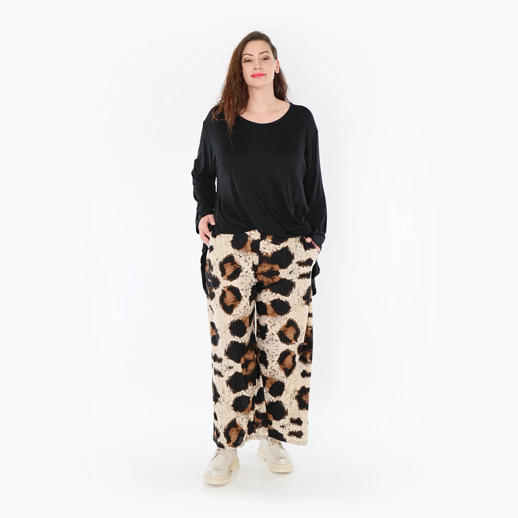  AKH Fashion Hose in gerader Form, aus Viskose, 1369.02024, Beige-Schwarz-Braun, Leopard