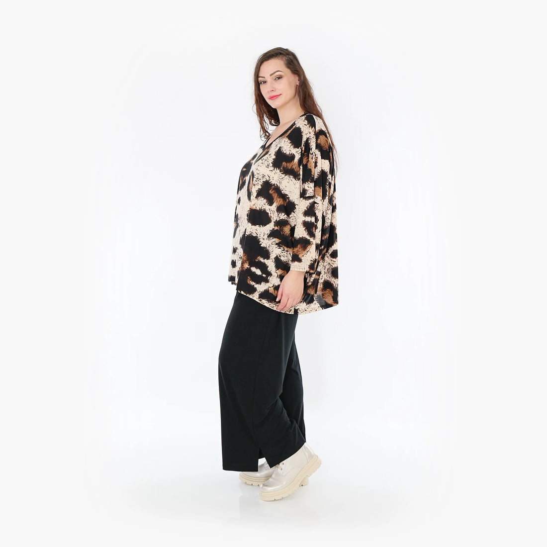  AKH Fashion Bigshirt in kastiger Form, aus Viskose, 1369.06993, Beige-Schwarz-Braun, Leopard