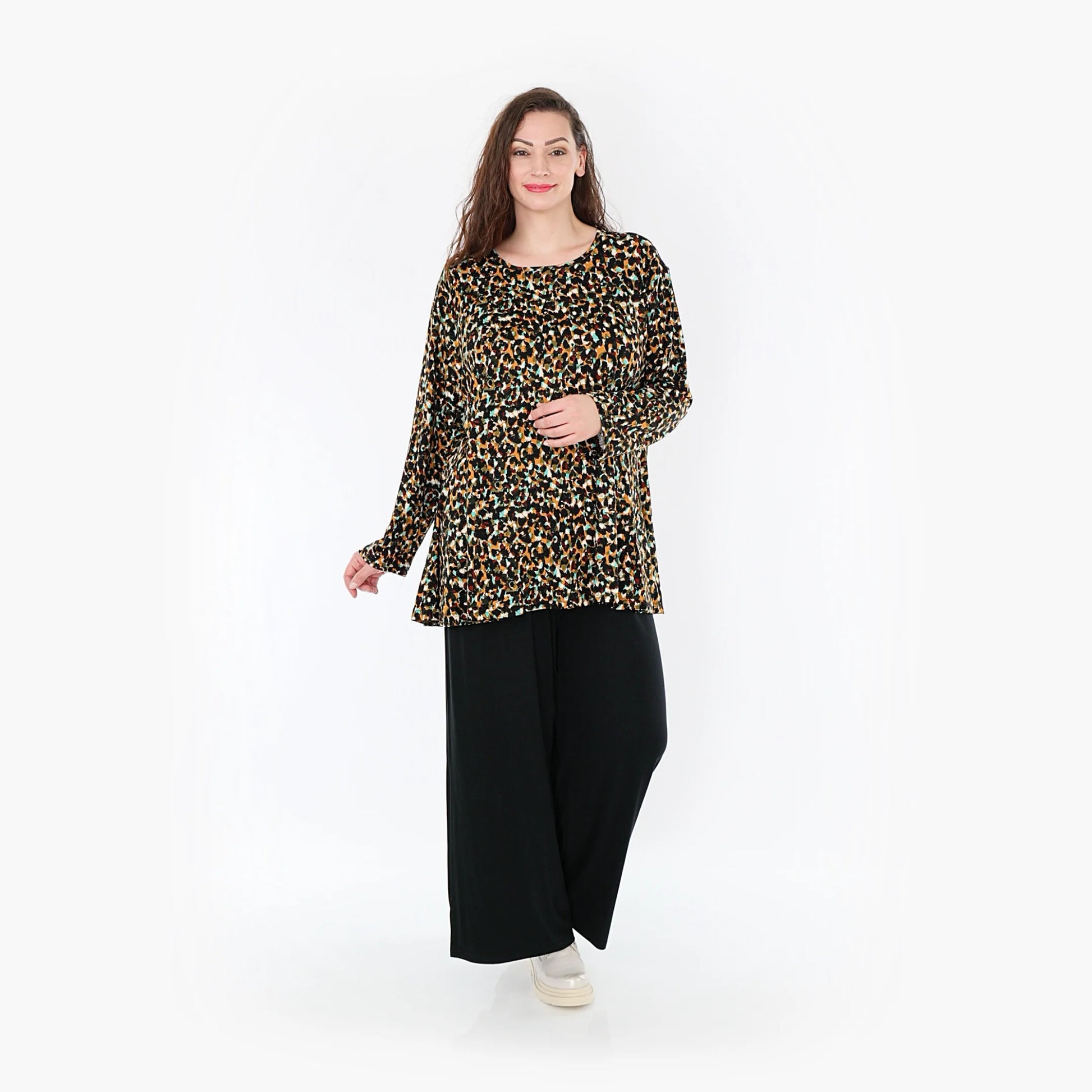  Elegantes Glocken-Form Shirt in stilvollem Animal-Muster, perfekter Look für Plus Size Mode