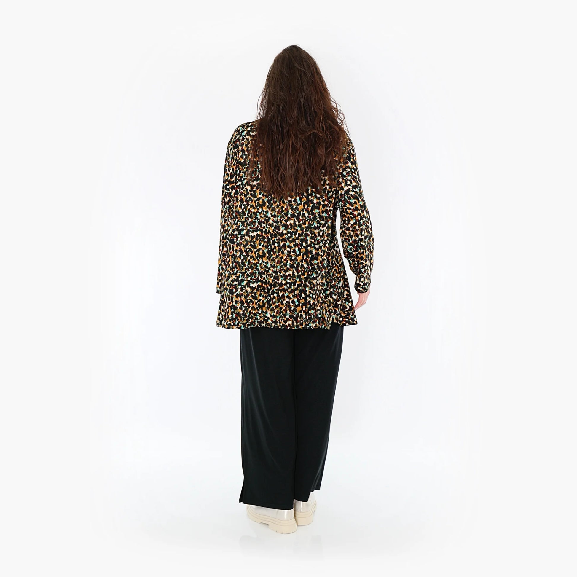  Elegantes Glocken-Form Shirt in stilvollem Animal-Muster, perfekter Look für Plus Size Mode