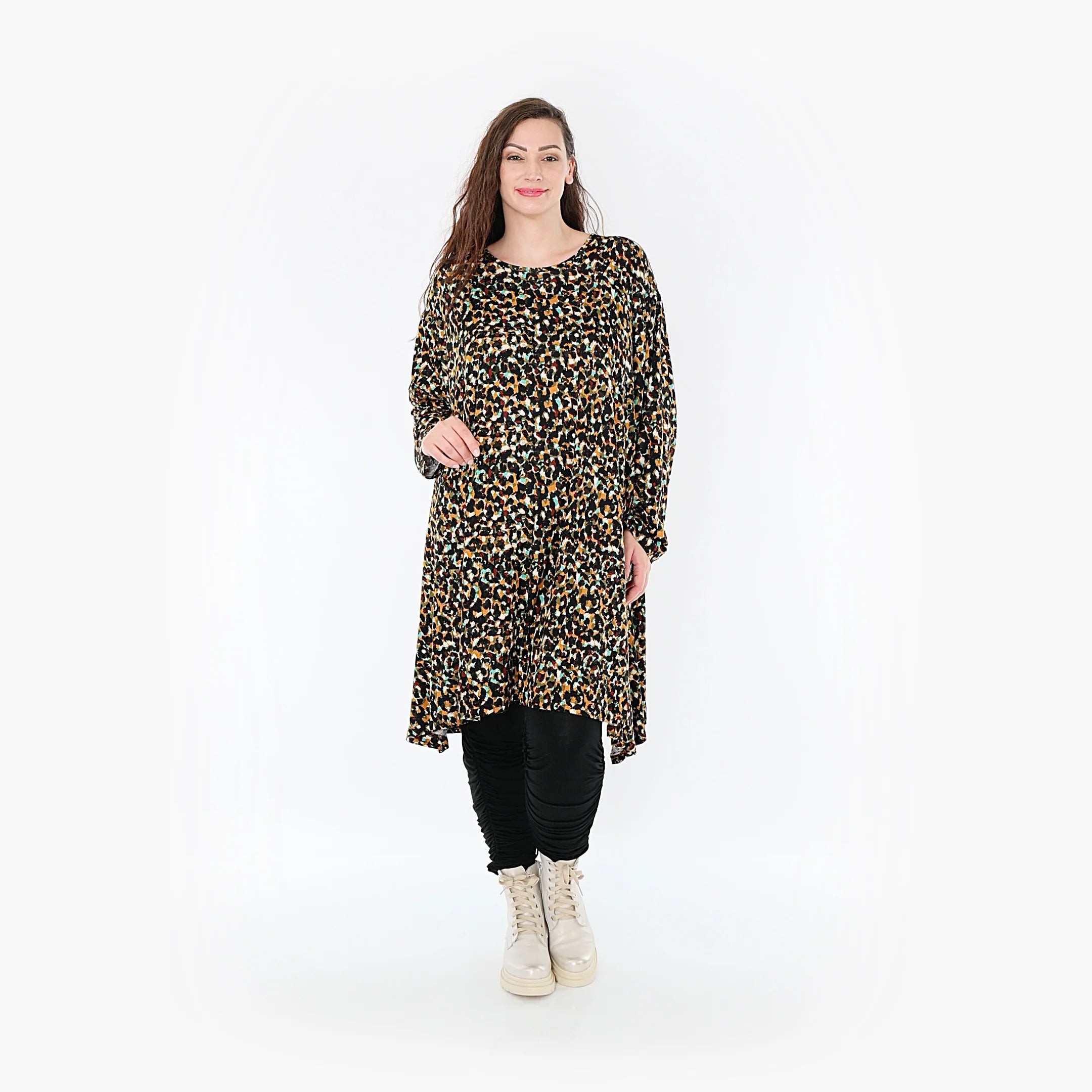  A-Form Bigshirt von AKH Fashion aus Viskose, 1370.02666, Schwarz-Braun-Grün, Animal, Schick