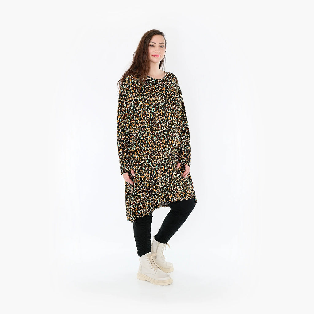  A-Form Bigshirt von AKH Fashion aus Viskose, 1370.02666, Schwarz-Braun-Grün, Animal, Schick