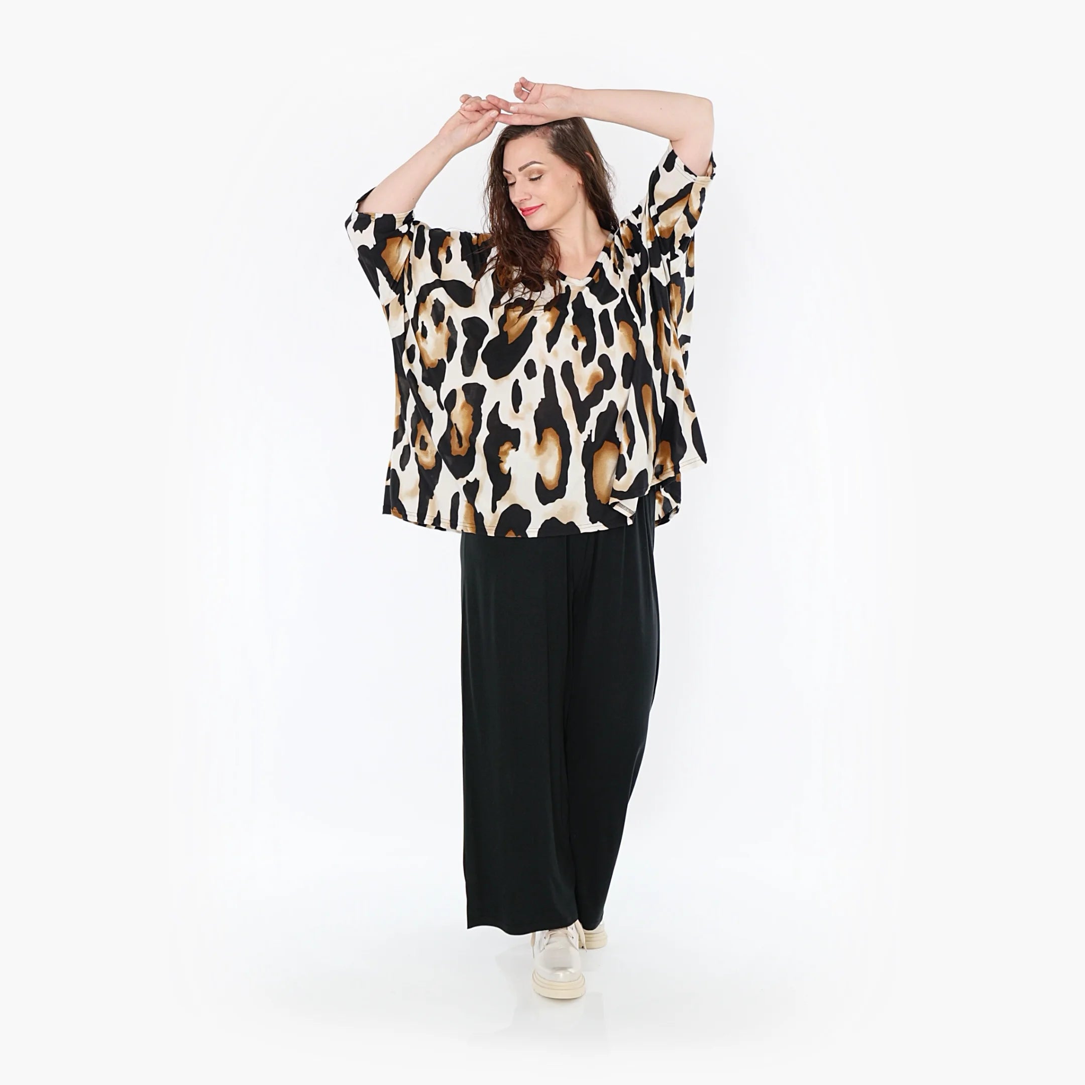  AKH Fashion Bigshirt in kastiger Form, aus Viskose, 1373.06993, Weiß-Schwarz-Cognac, Leopard