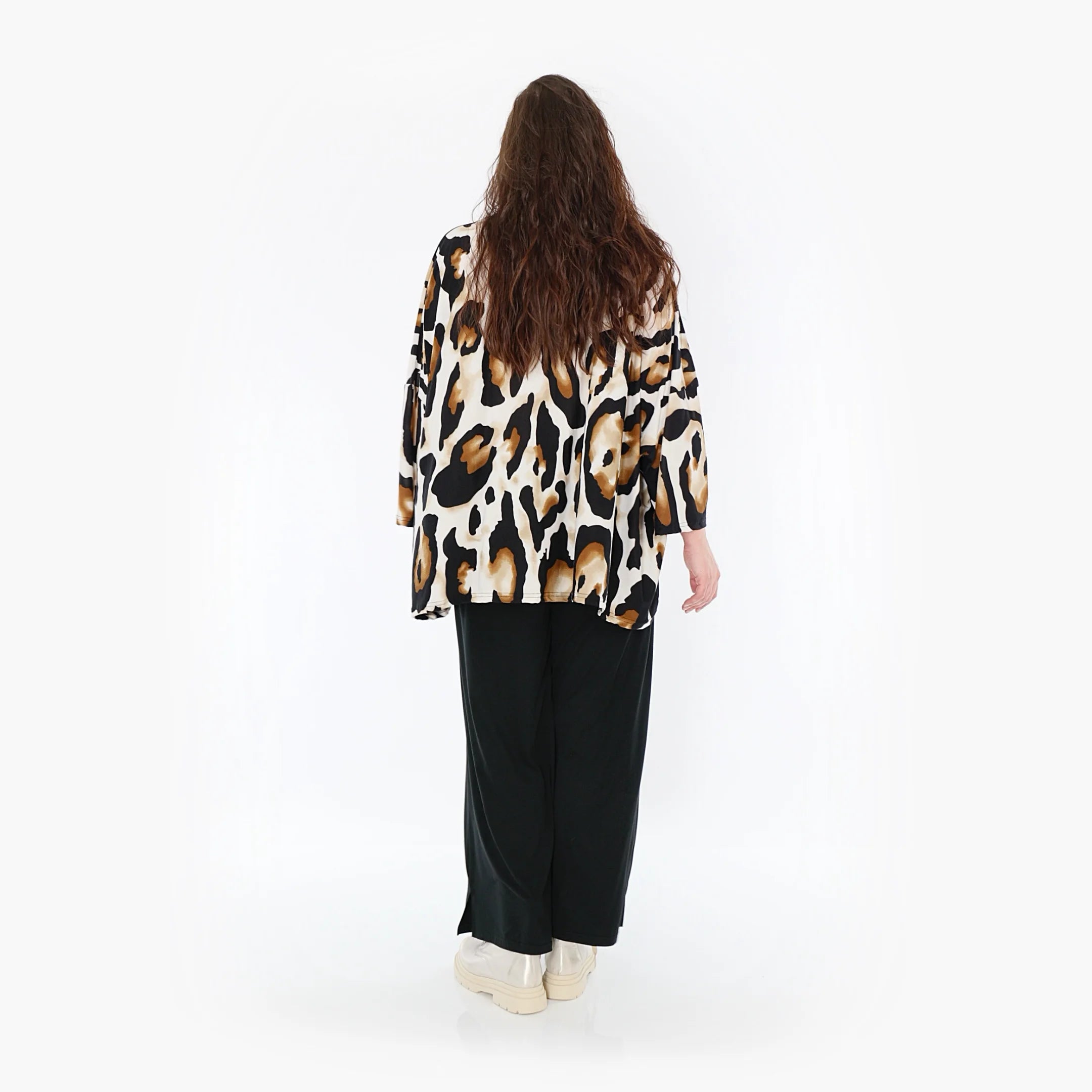  AKH Fashion Bigshirt in kastiger Form, aus Viskose, 1373.06993, Weiß-Schwarz-Cognac, Leopard