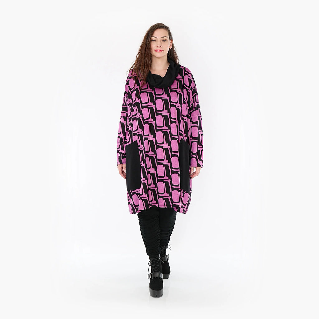  AKH Fashion Bigshirt in gerader Form, aus Viskose, 1374.06807, Schwarz-Fuchsia, Grafik