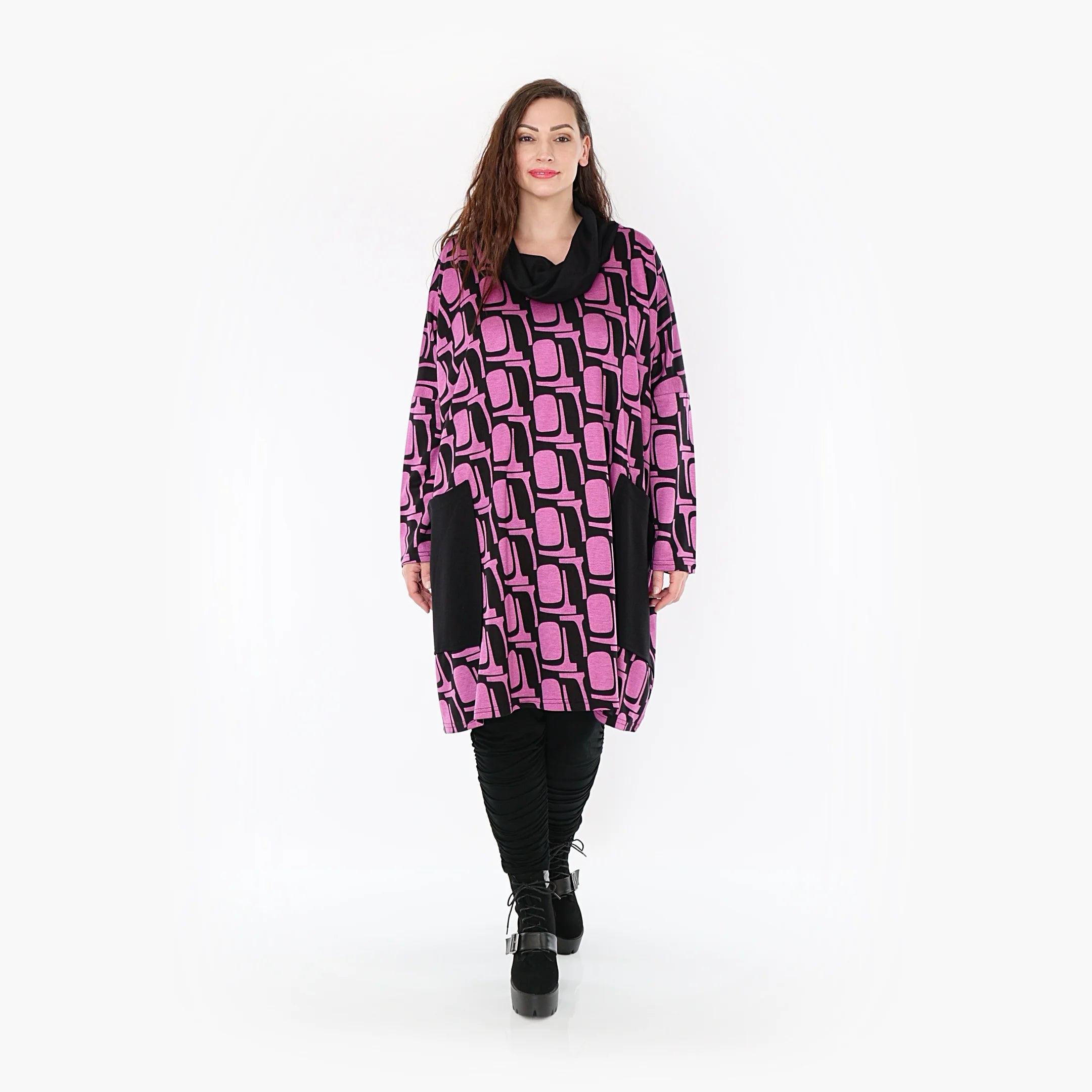  AKH Fashion Bigshirt in gerader Form, aus Viskose, 1374.06807, Schwarz-Fuchsia, Grafik