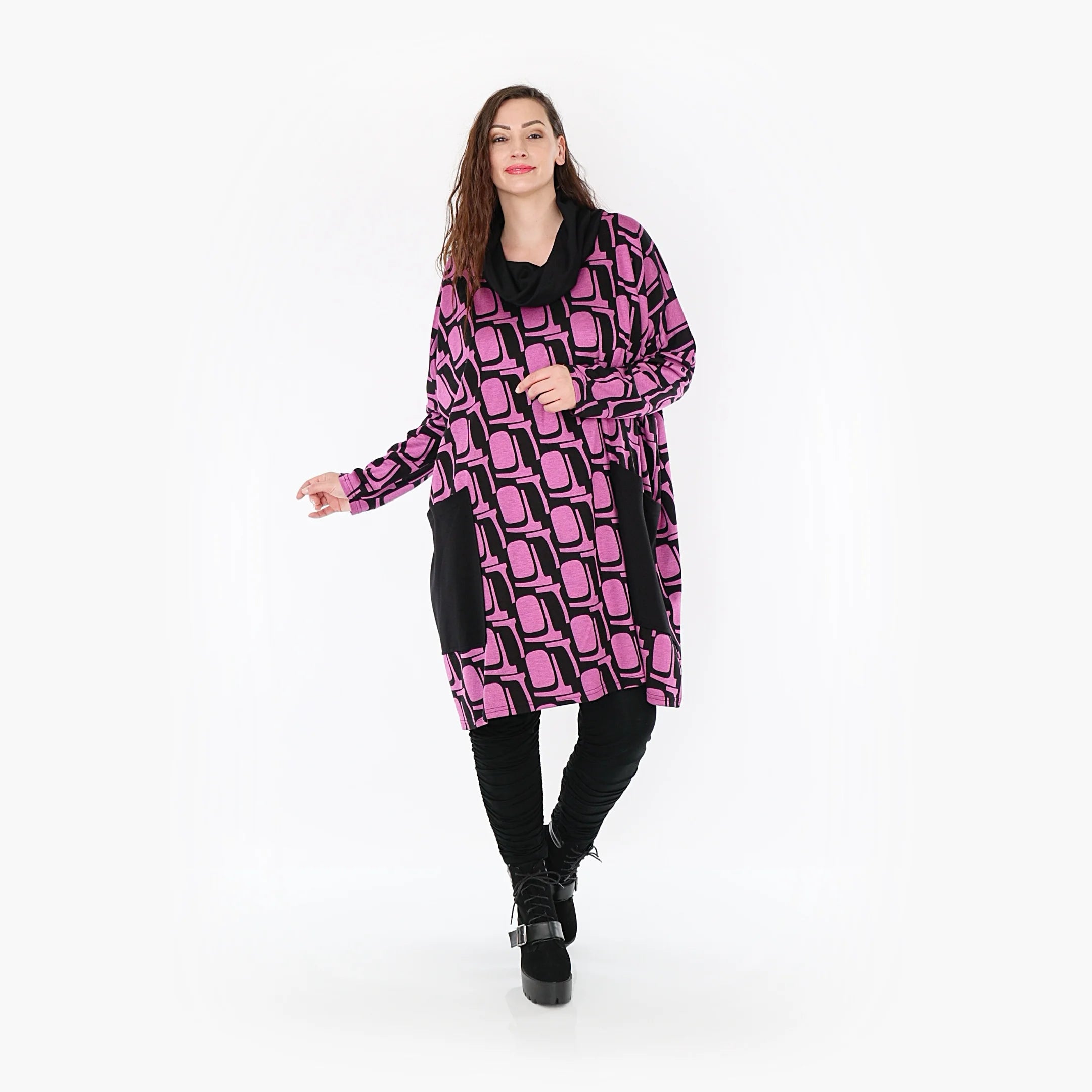  AKH Fashion Bigshirt in gerader Form, aus Viskose, 1374.06807, Schwarz-Fuchsia, Grafik