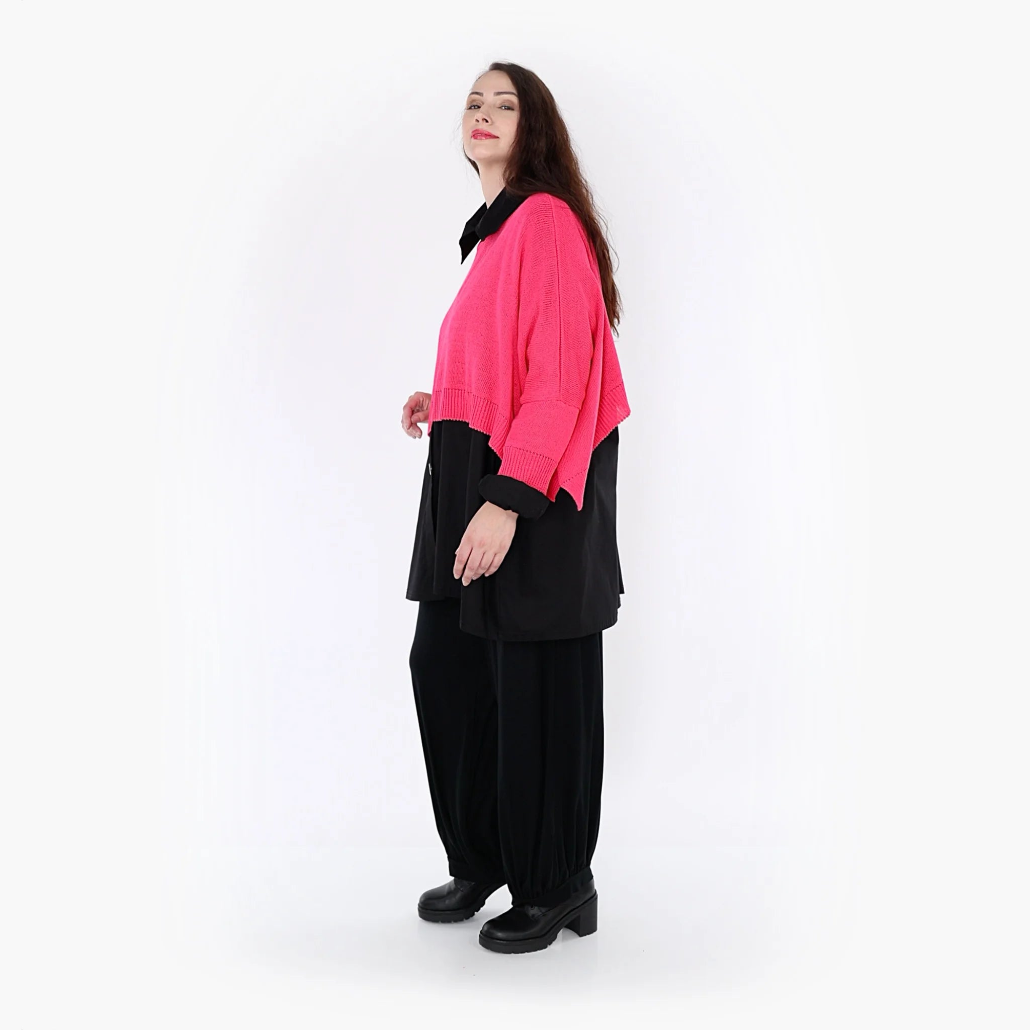  AKH Fashion Überwurf in kastiger Form, aus Materialmix, 1110.02336, Fuchsia, Schick