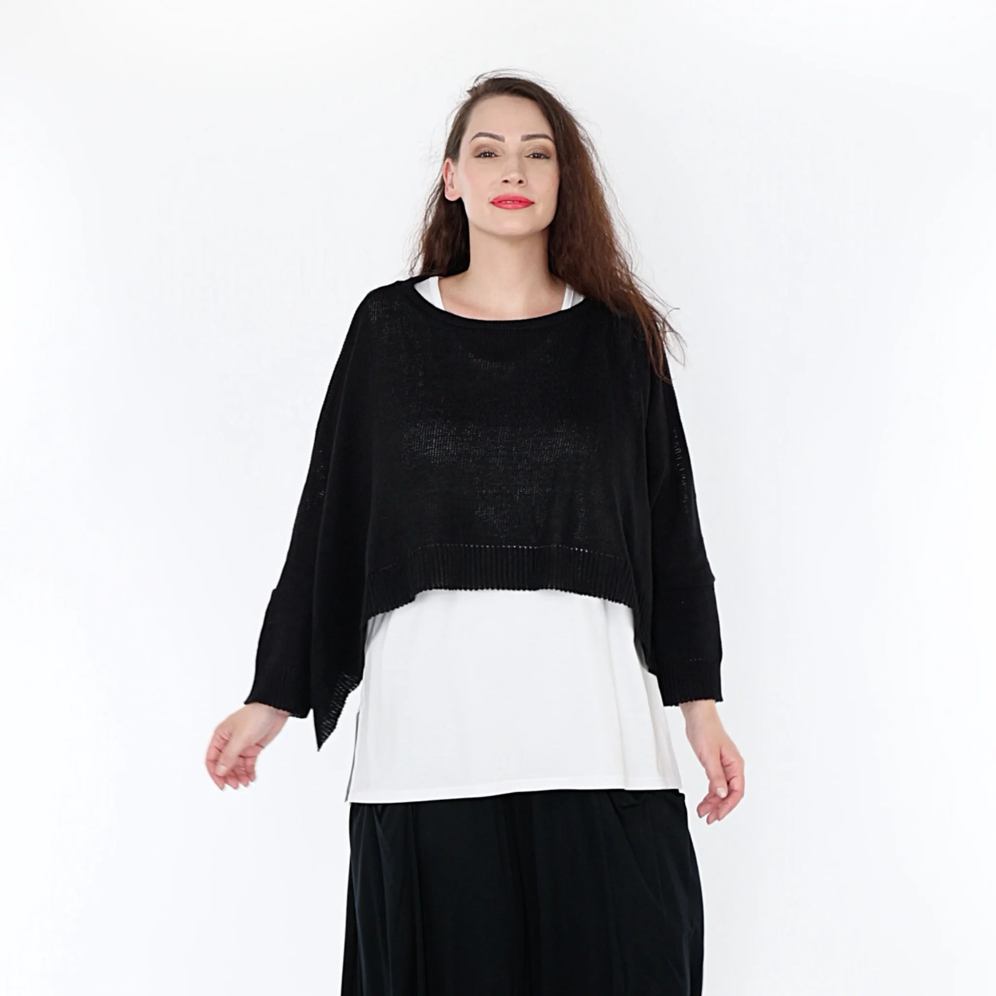 Überwurf von AKH Fashion aus Materialmix in kastiger Form, ausgefallene Lagenlook Mode