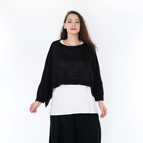 Überwurf von AKH Fashion aus Materialmix in kastiger Form, ausgefallene Lagenlook Mode