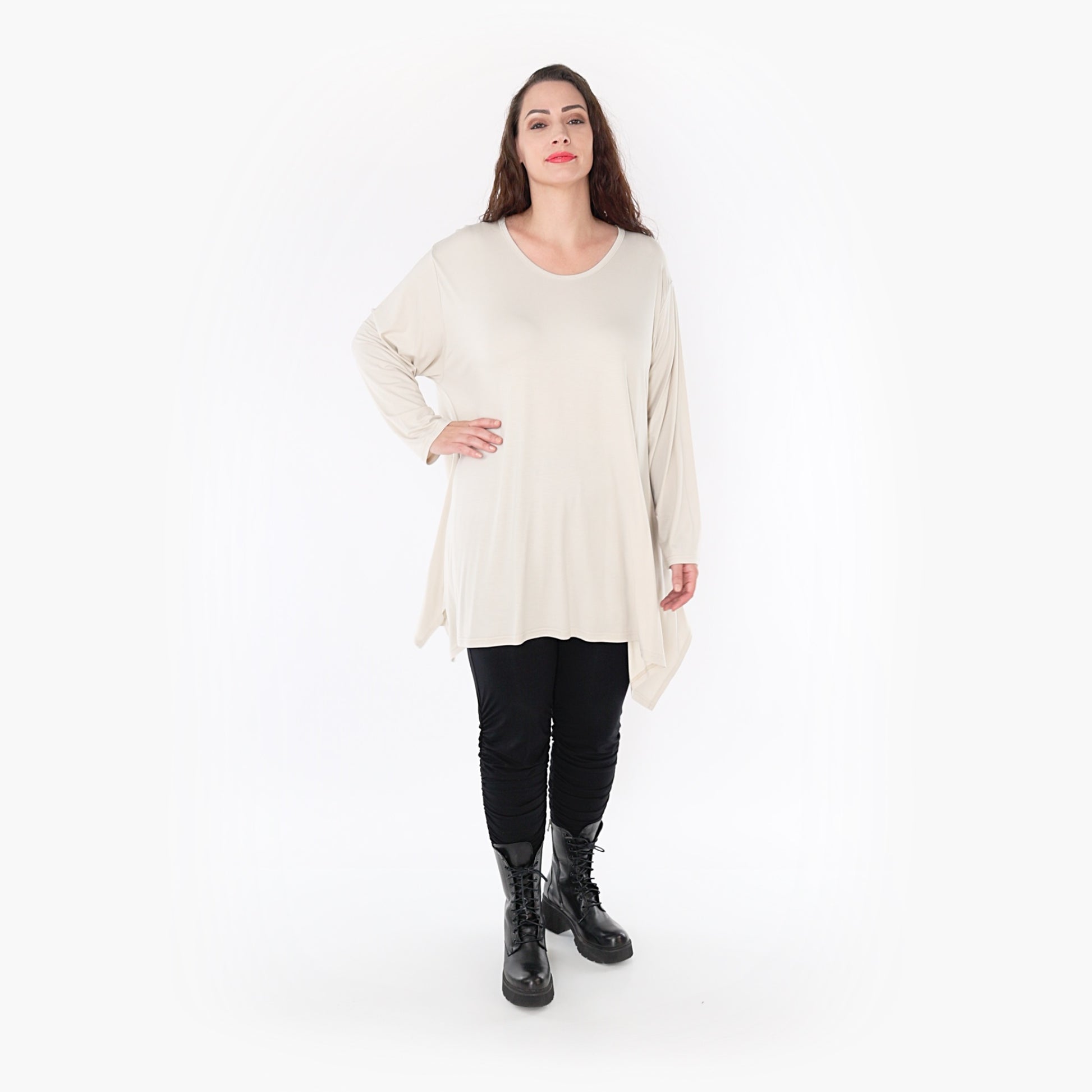  A-Form Shirt von AKH Fashion aus Viskose, 1233.1019L, Beige, Unifarben, Schick, Modern