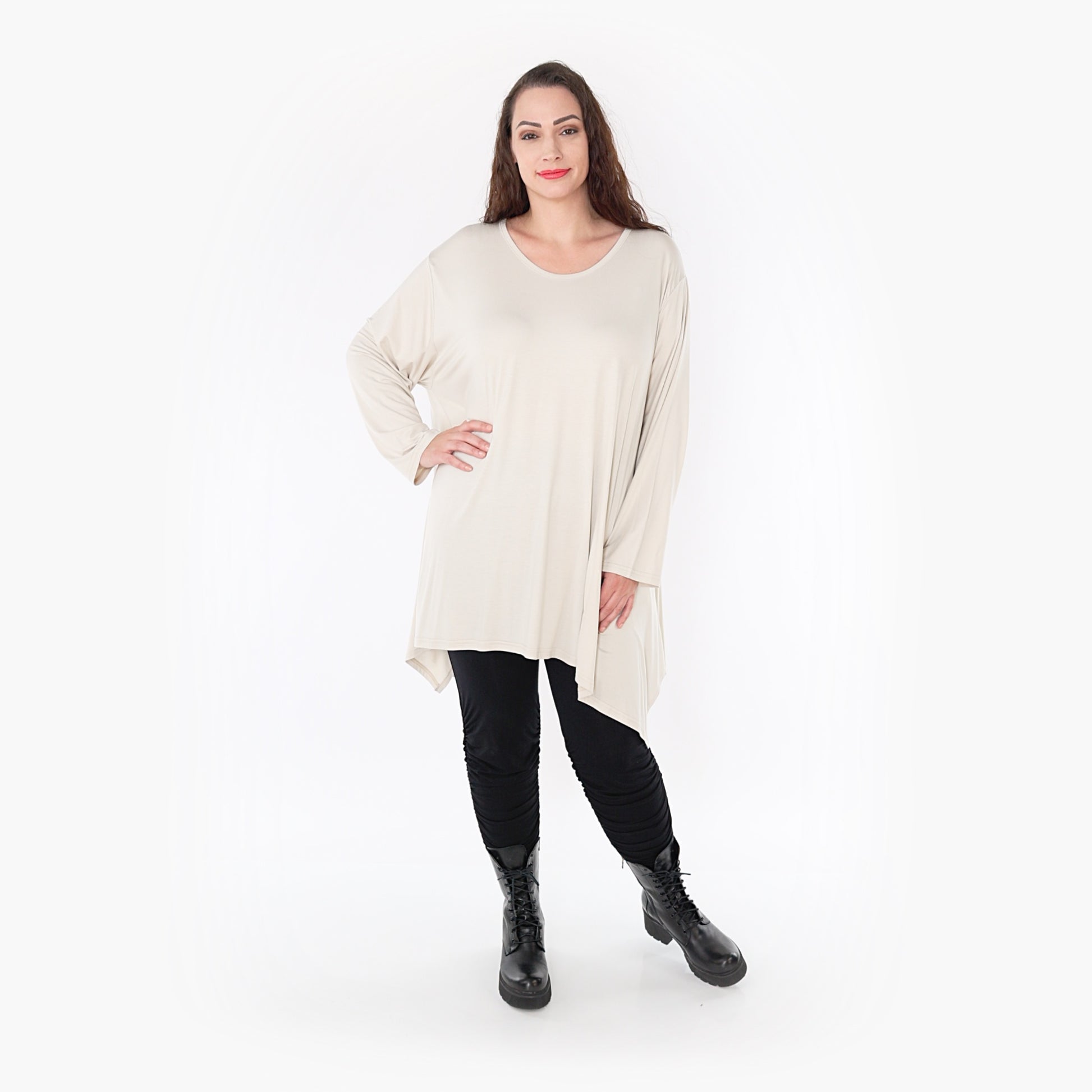  A-Form Shirt von AKH Fashion aus Viskose, 1233.1019L, Beige, Unifarben, Schick, Modern