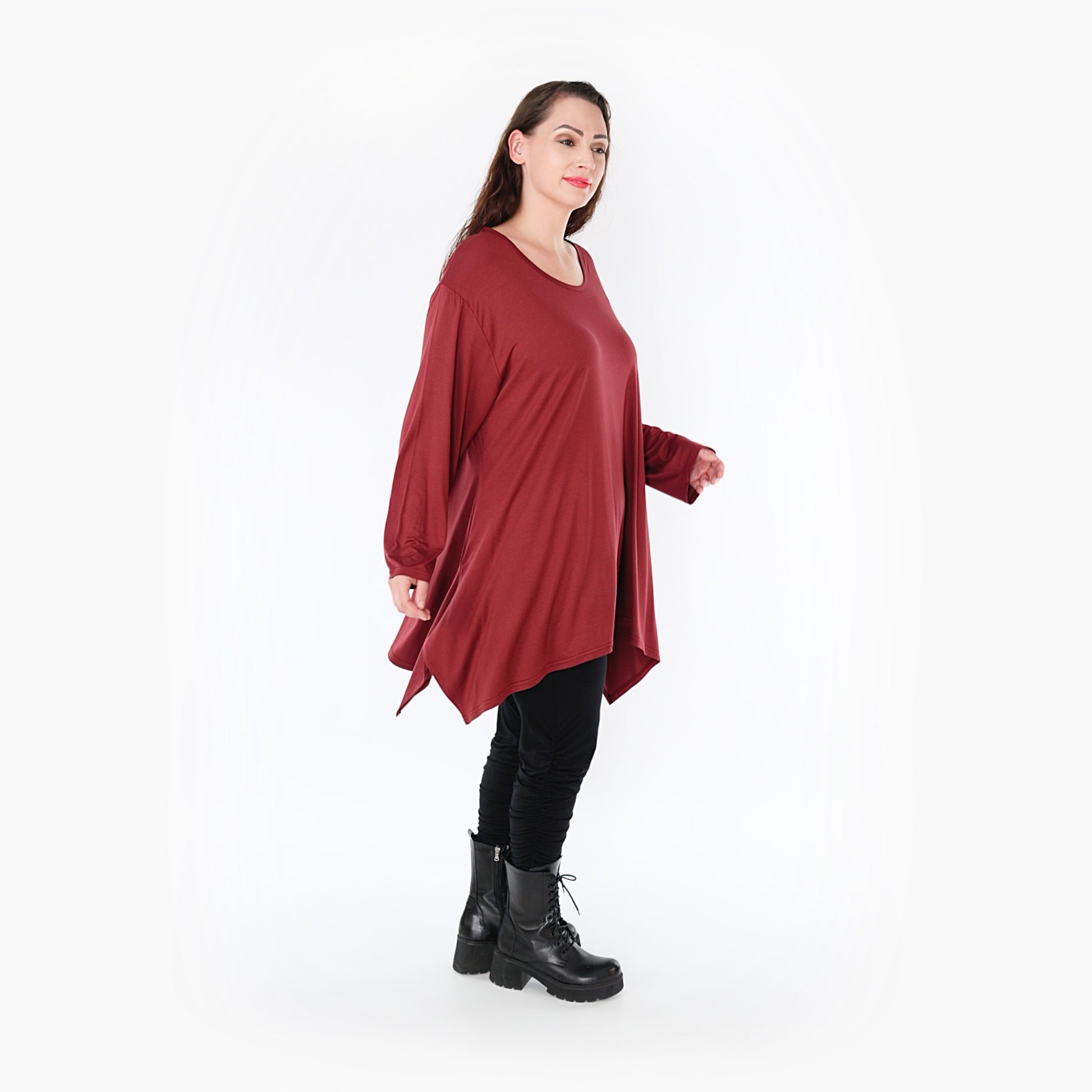  A-Form Shirt von AKH Fashion aus Viskose, 1233.1019L, Burgundy, Unifarben, Schick, Modern