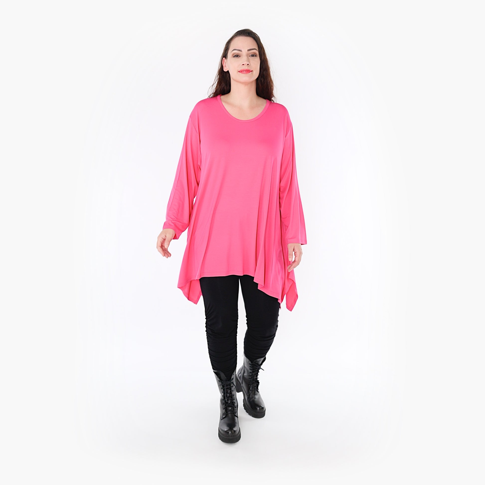  A-Form Shirt von AKH Fashion aus Viskose, 1233.1019L, Fuchsia, Unifarben, Schick, Modern