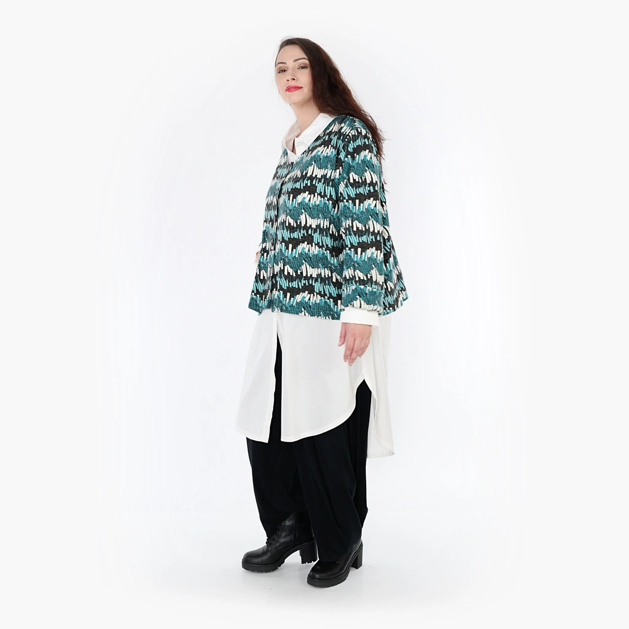  AKH Fashion Jacke in gerader Form, aus Viskose, 1327.02149, Anthra-Blaugrün-Weiß, Farbmix
