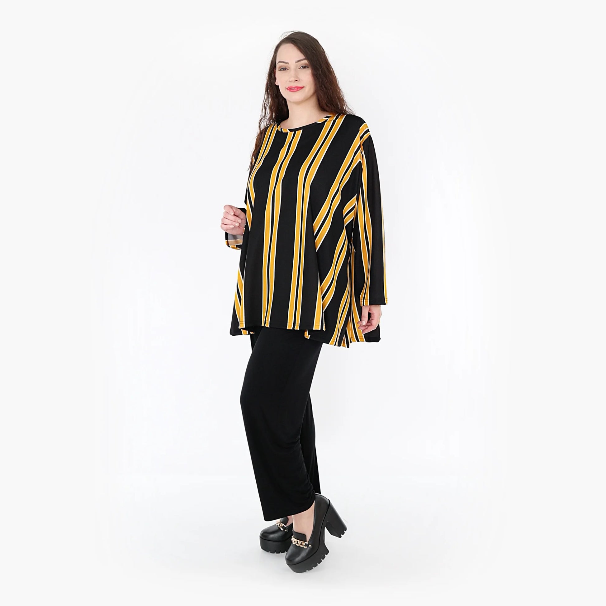  A-Form Bigshirt von AKH Fashion aus Materialmix, 1331.00593, Gelb-Schwarz-Weiß, Ausgefallen