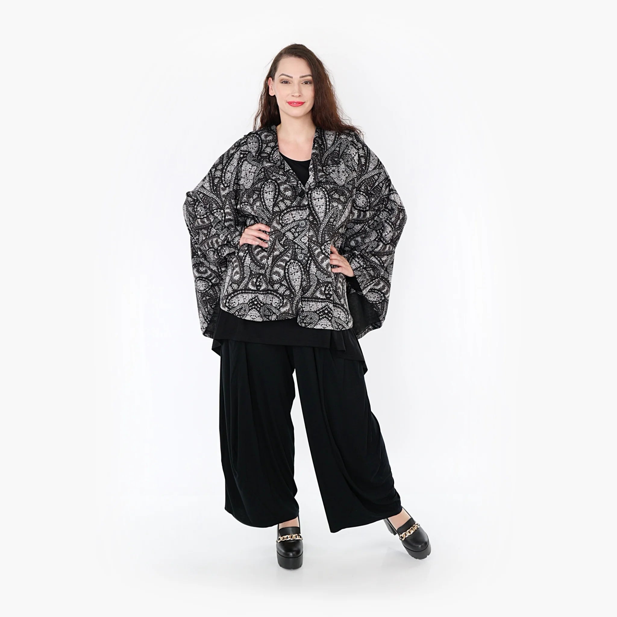  AKH Fashion Jacke in gerundeter Form, aus Materialmix, 1332.00140, Grau-Schwarz, Schick