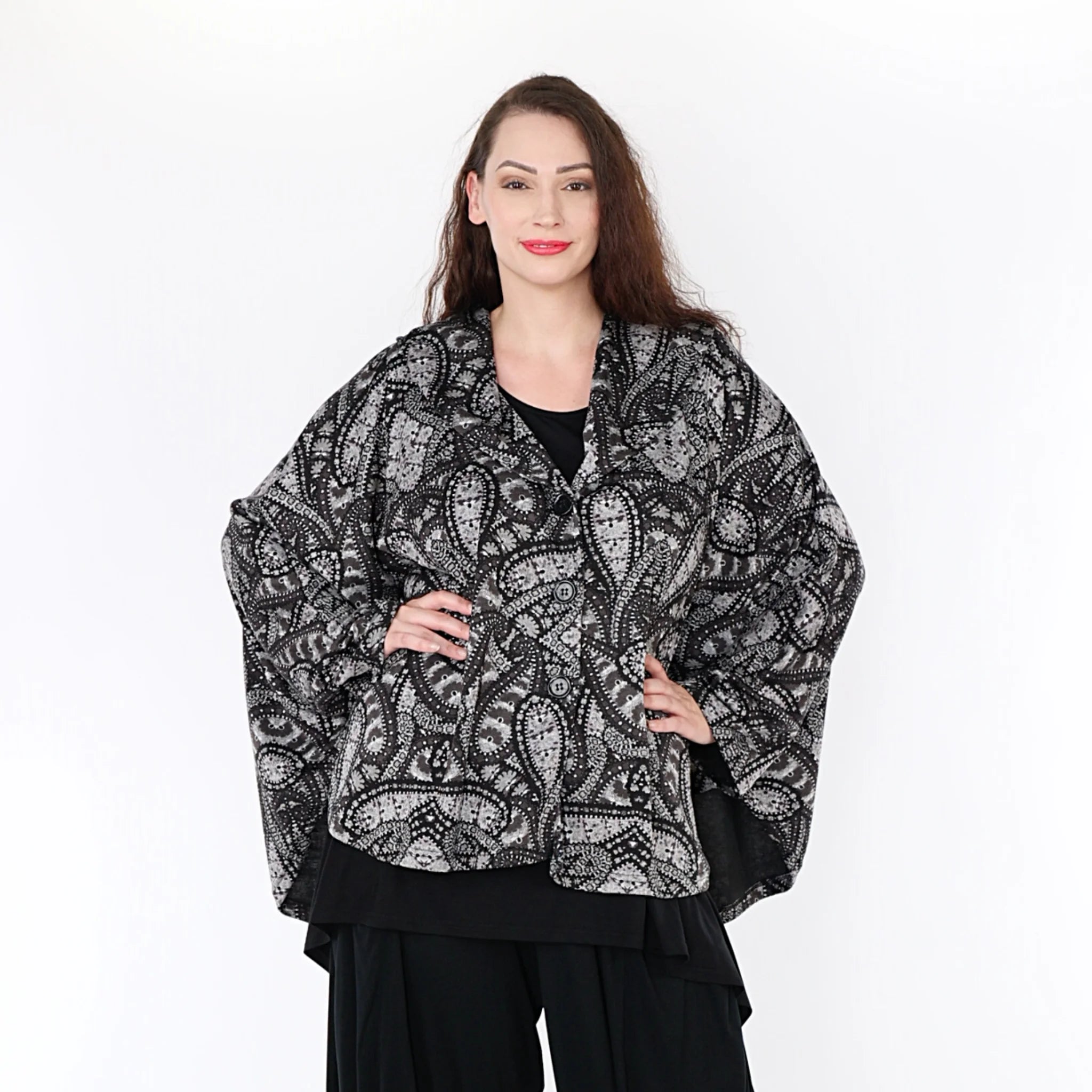  AKH Fashion Jacke in gerundeter Form, aus Materialmix, 1332.00140, Grau-Schwarz, Schick
