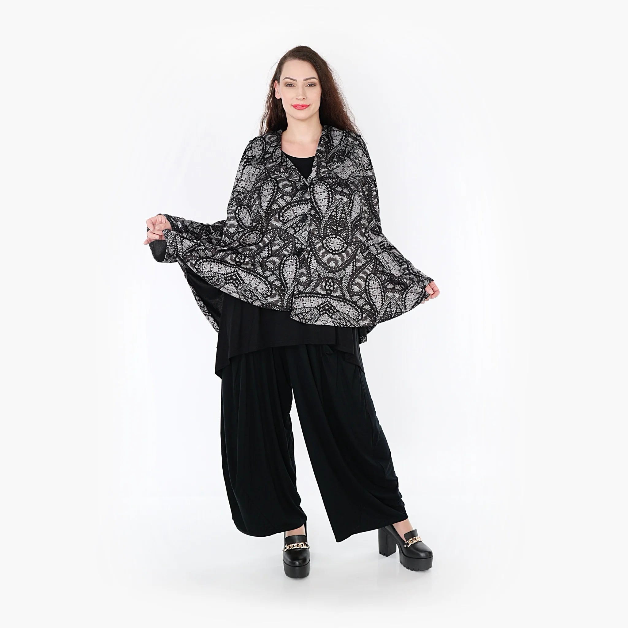  AKH Fashion Jacke in gerundeter Form, aus Materialmix, 1332.00140, Grau-Schwarz, Schick