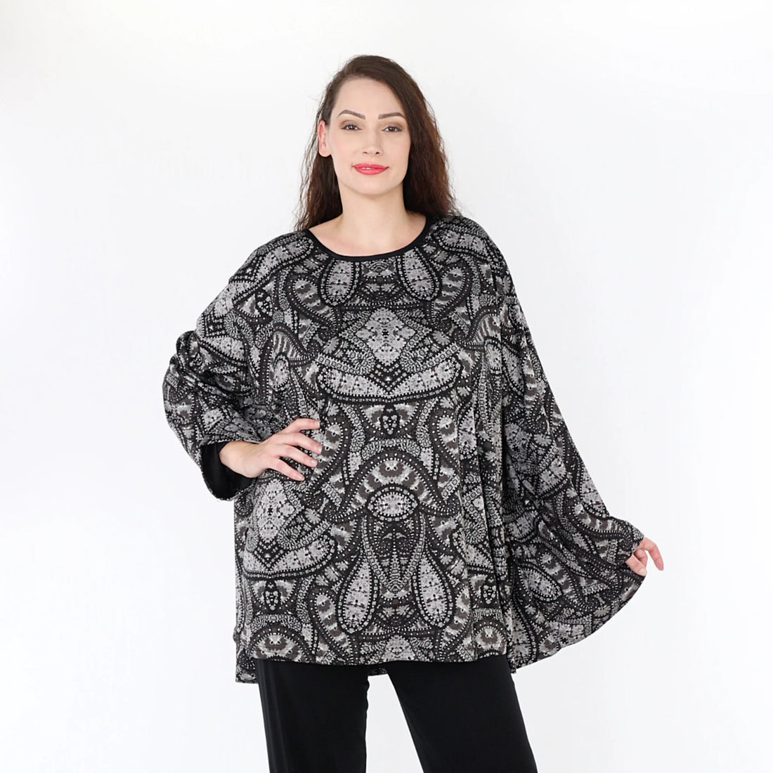  A-Form Bigshirt von AKH Fashion aus Materialmix, 1332.00593, Grau-Schwarz, Unifarben, Schick