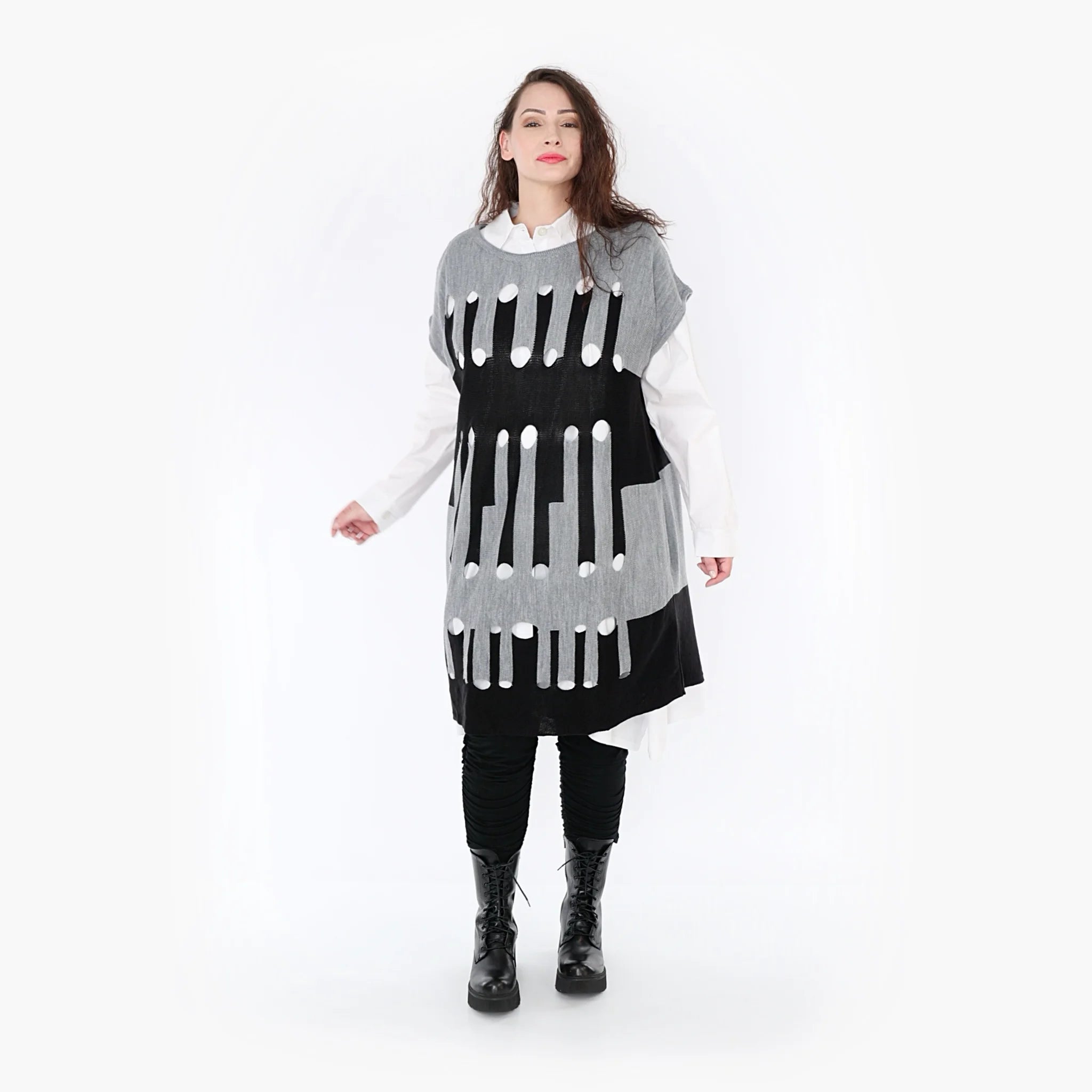  AKH Fashion Überwurf in kastiger Form, aus Baumwolle, 1337.02415, Grau-Schwarz, Schick