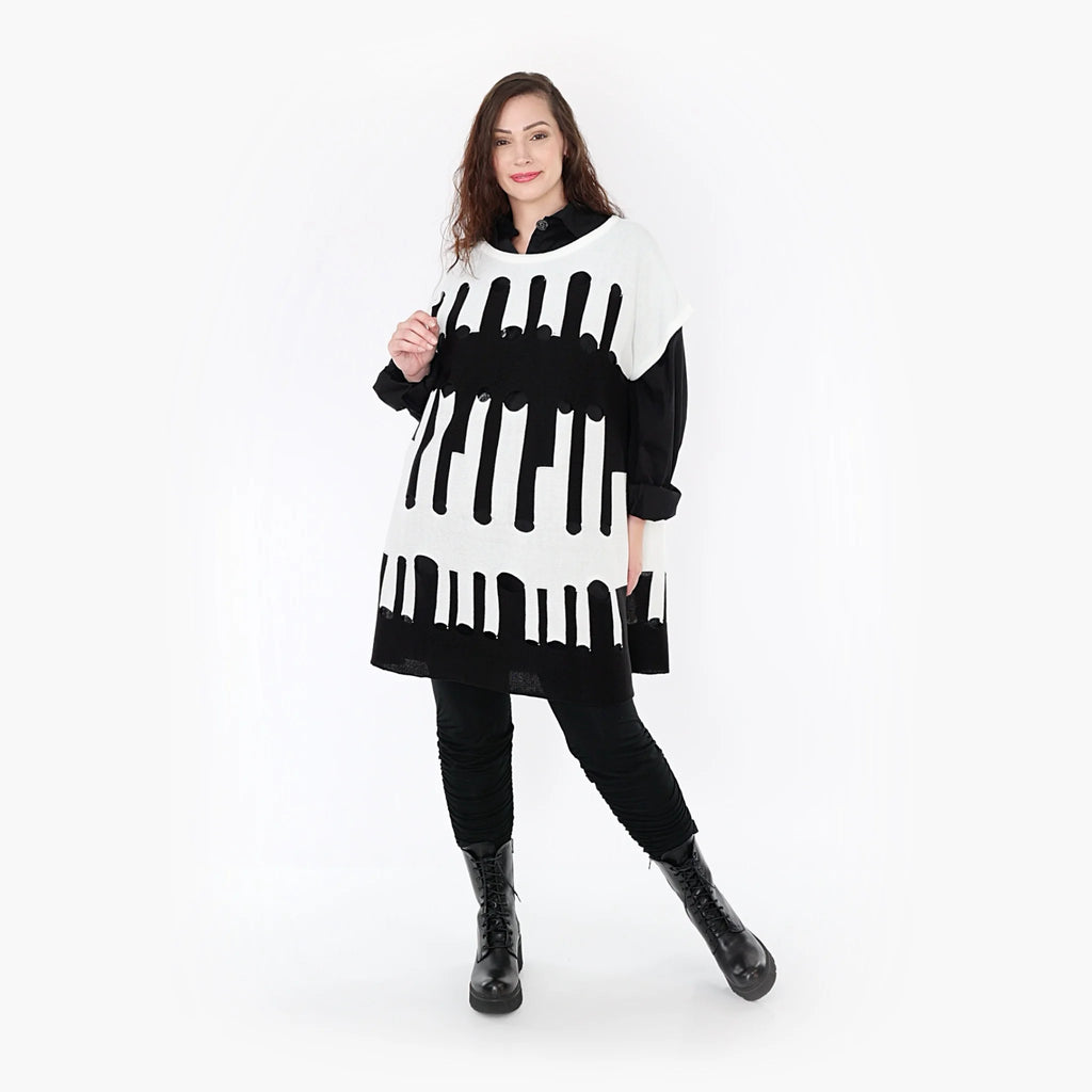  AKH Fashion Überwurf in kastiger Form, aus Baumwolle, 1337.02415, Weiß-Schwarz, Schick