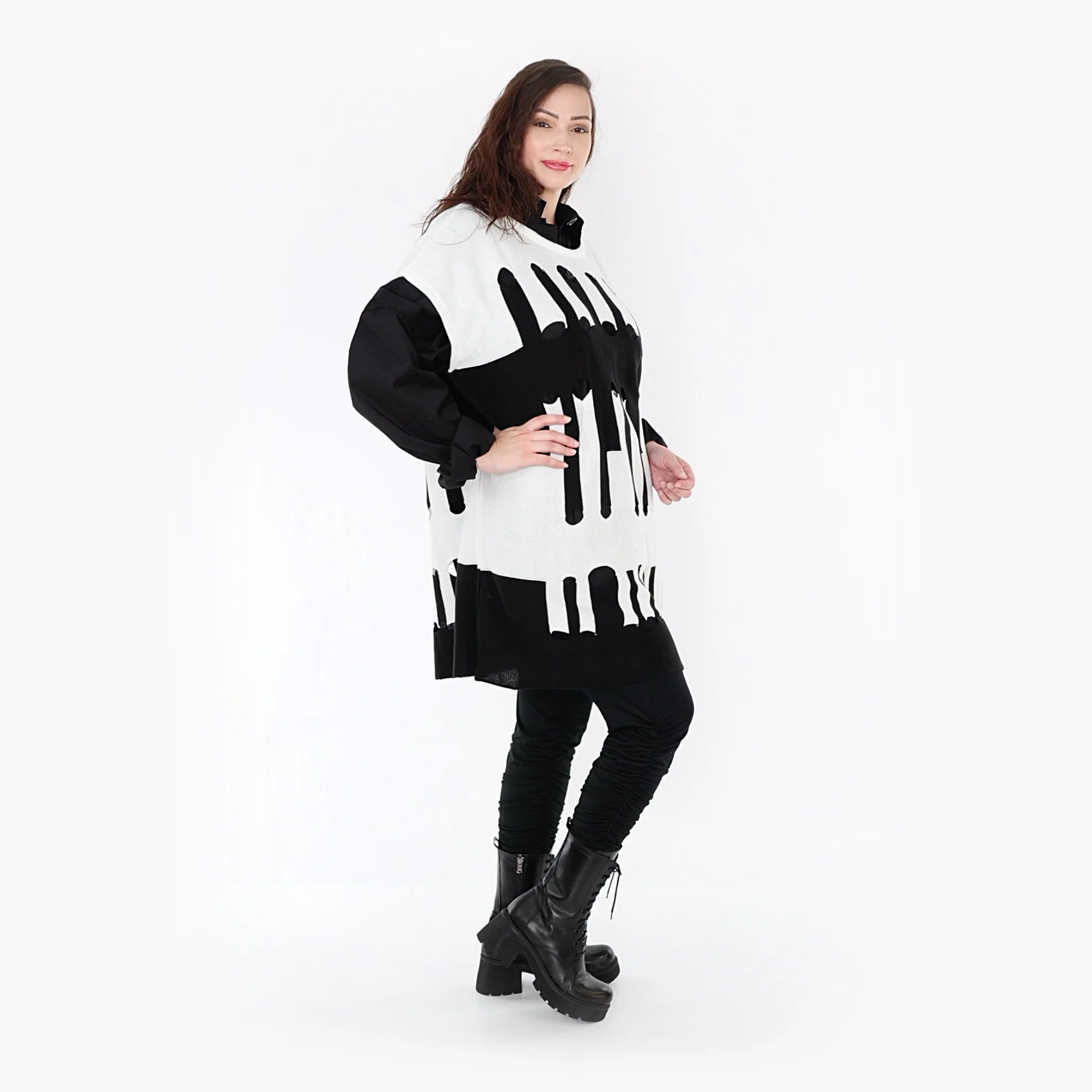  AKH Fashion Überwurf in kastiger Form, aus Baumwolle, 1337.02415, Weiß-Schwarz, Schick