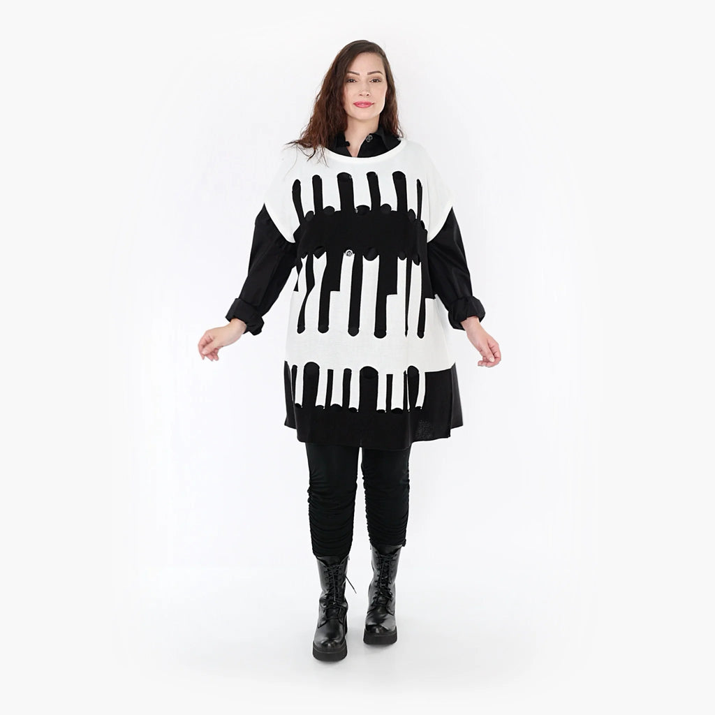  AKH Fashion Überwurf in kastiger Form, aus Baumwolle, 1337.02415, Weiß-Schwarz, Schick