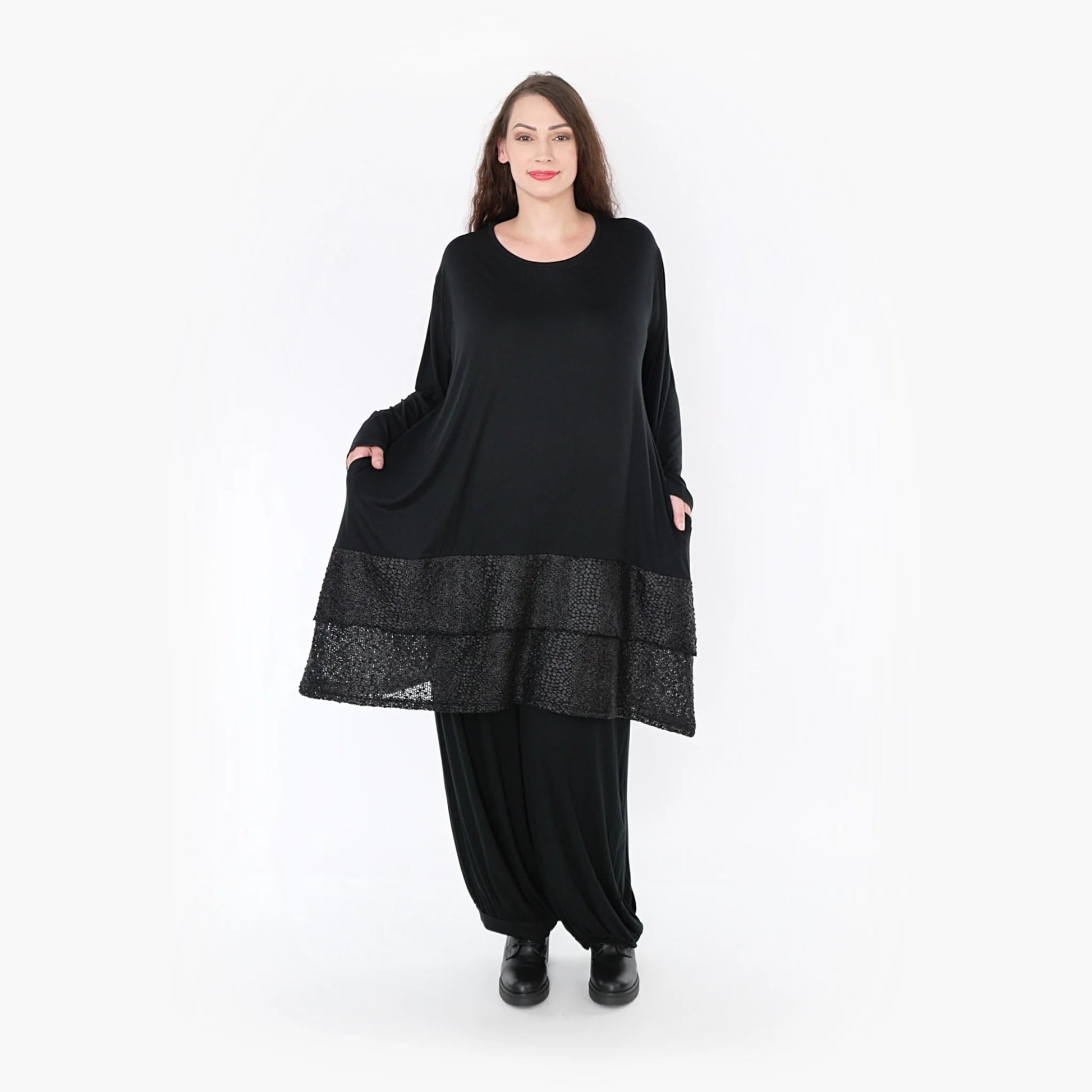  A-Form Bigshirt von AKH Fashion aus Viskose, 1339.06890, Schwarz, Unifarben, Schick, Modern