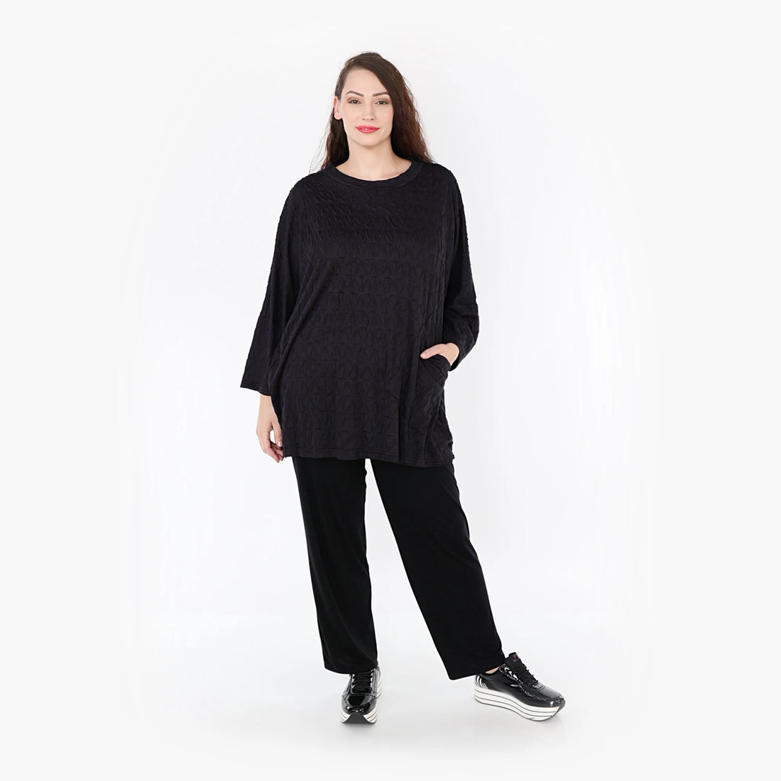  A-Form Bigshirt von AKH Fashion aus Viskose, 1341.06973, Schwarz, Unifarben, Schick, Modern